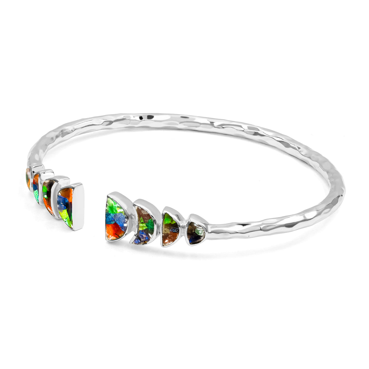 Starborn Ammolite with Partial Lunar Eclipse Design Open Bangle Bracelet in Sterling Silver