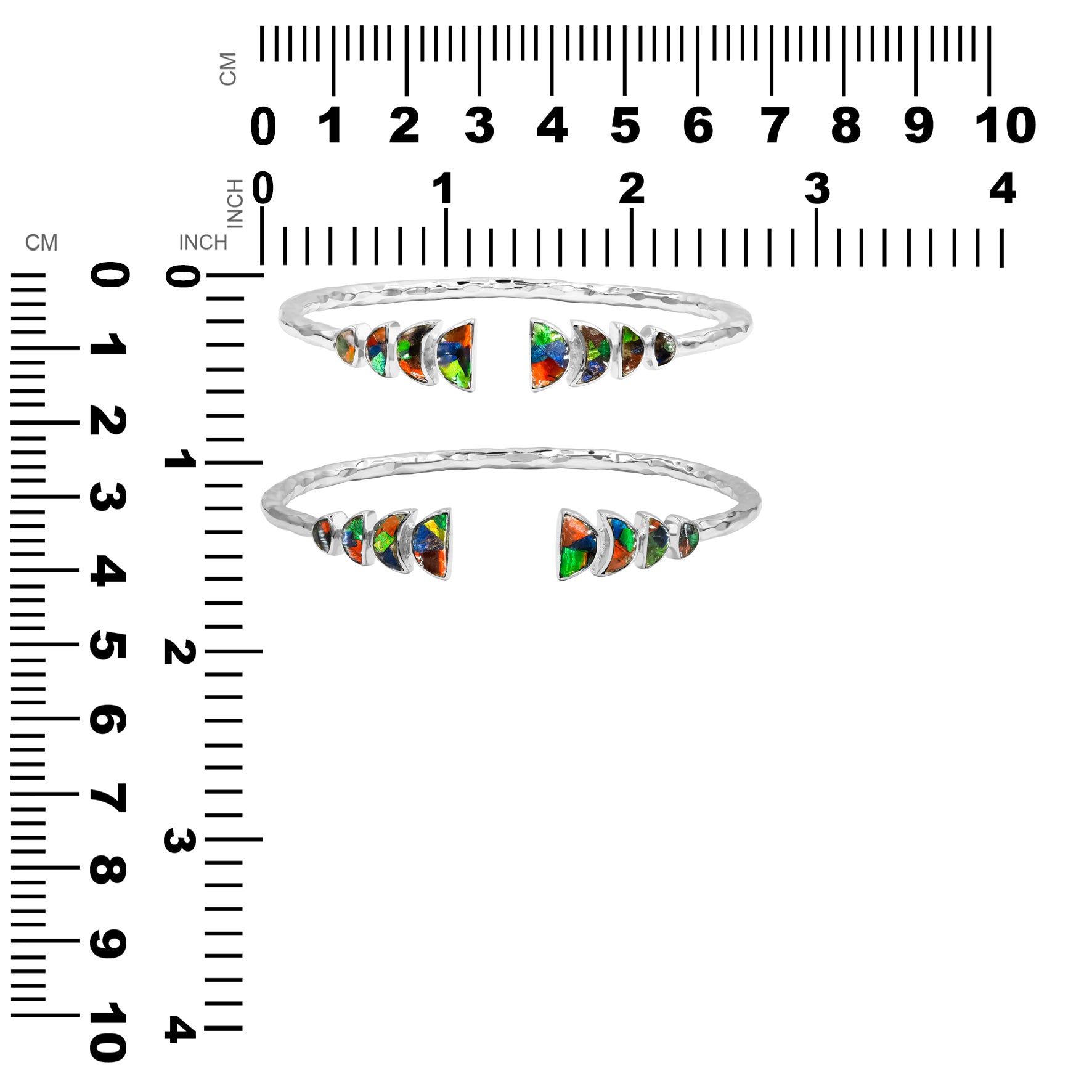 Starborn Ammolite with Partial Lunar Eclipse Design Open Bangle Bracelet in Sterling Silver