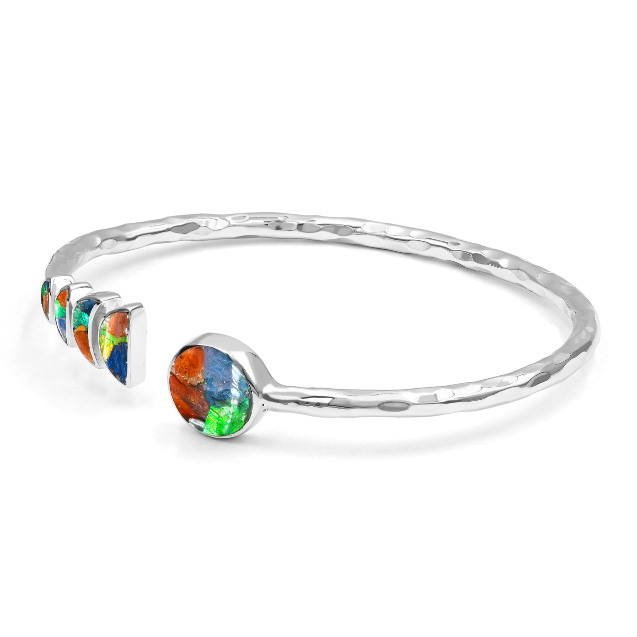 Brazalete abierto Starborn con diseño de piedras preciosas en fase lunar en plata de ley