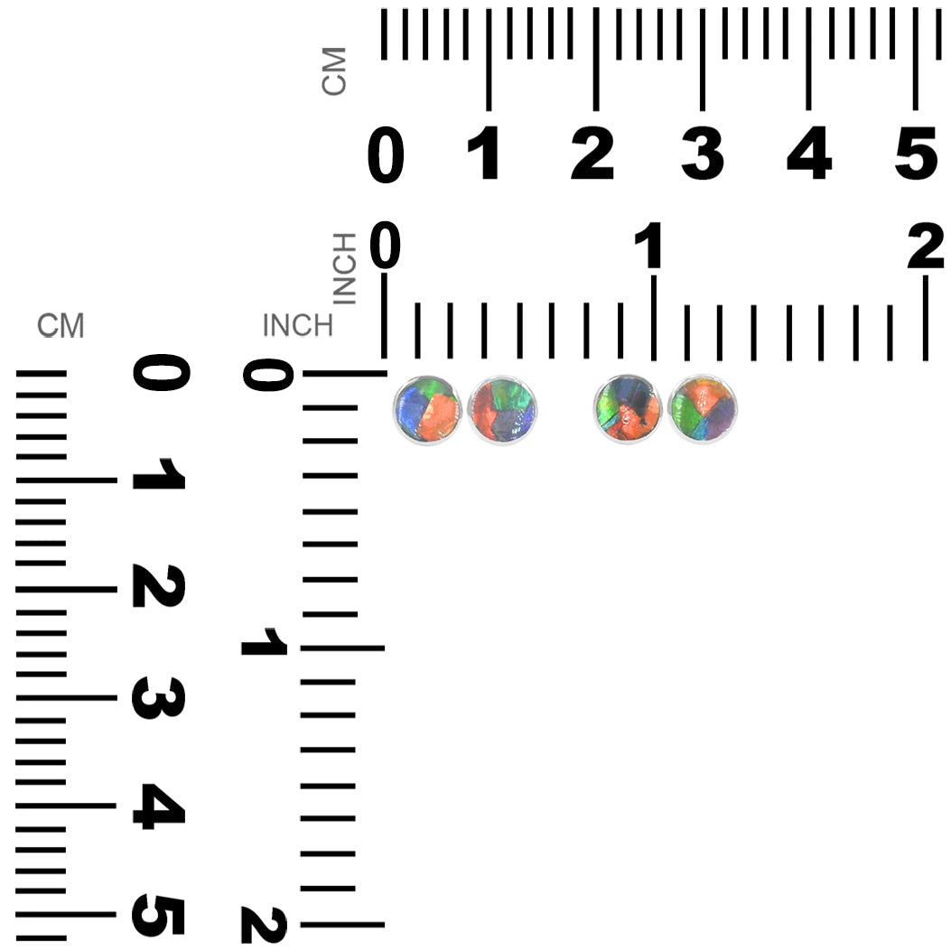 Starborn Round Ammolite Single Bezel Post Earrings in Sterling Silver