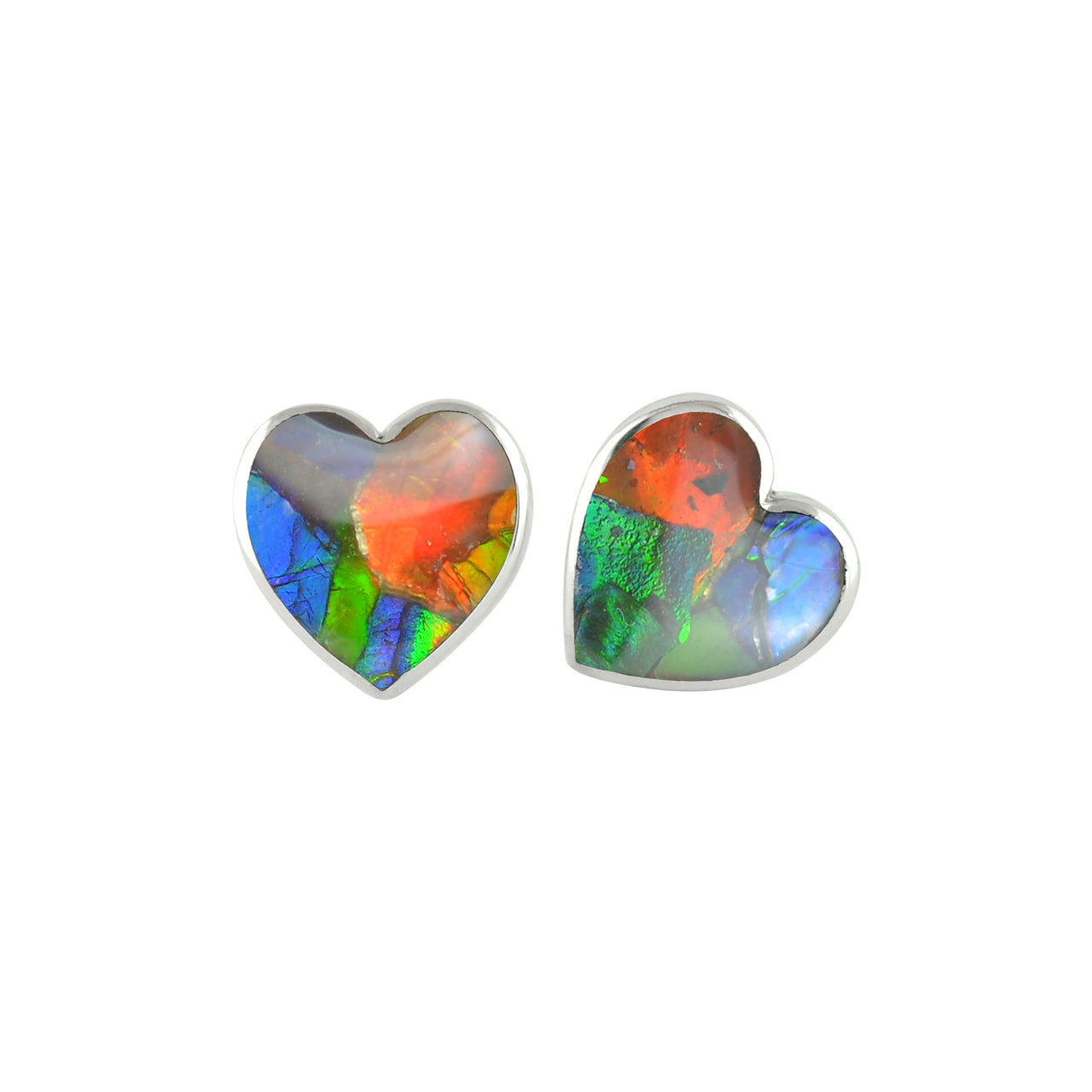 Starborn Heart Ammolite Post Style Earrings in Sterling Silver