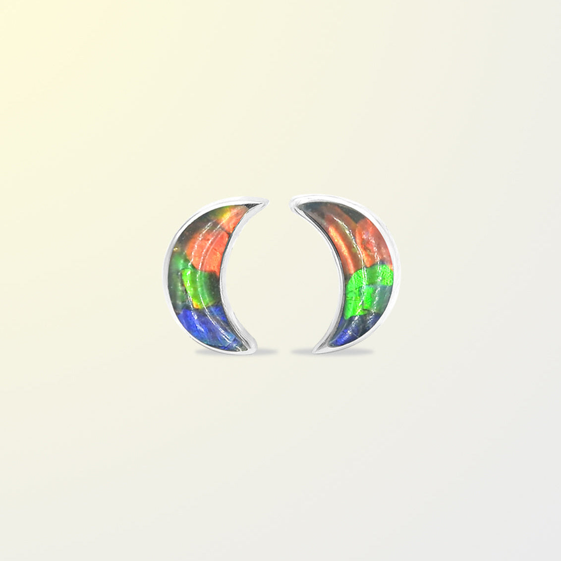 Starborn Ammolite Crescent Moon Post Style Earrings in Sterling Silver