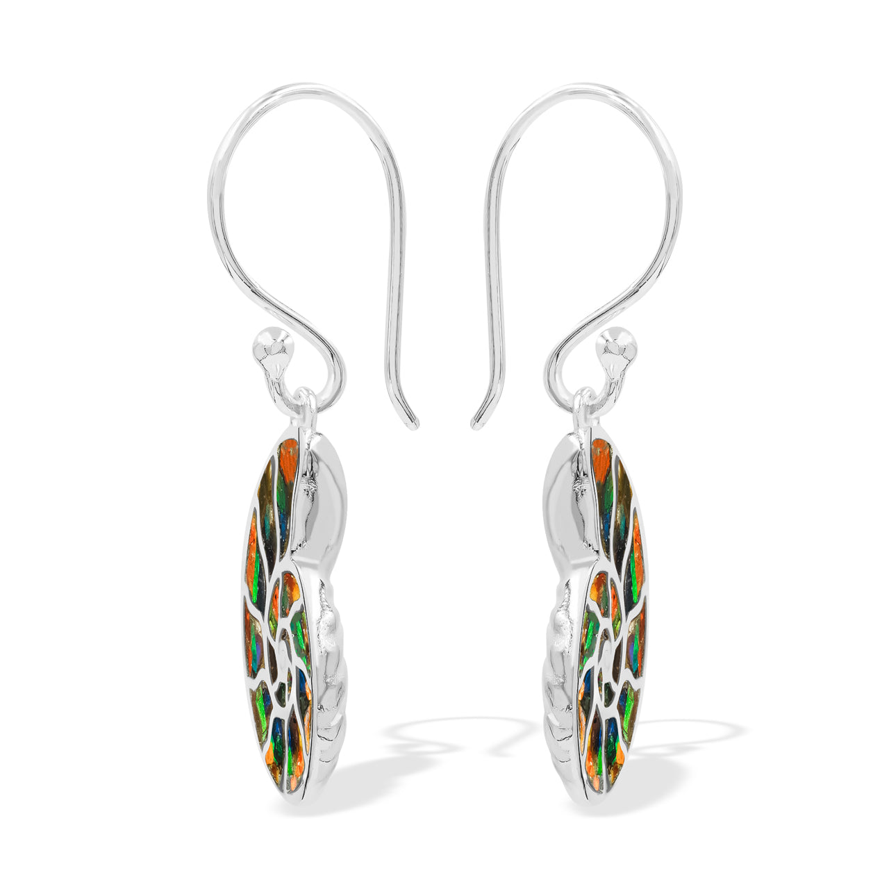 Starborn Nautilus Ammonite with Ammolite Inlay Earring in Sterling Silver