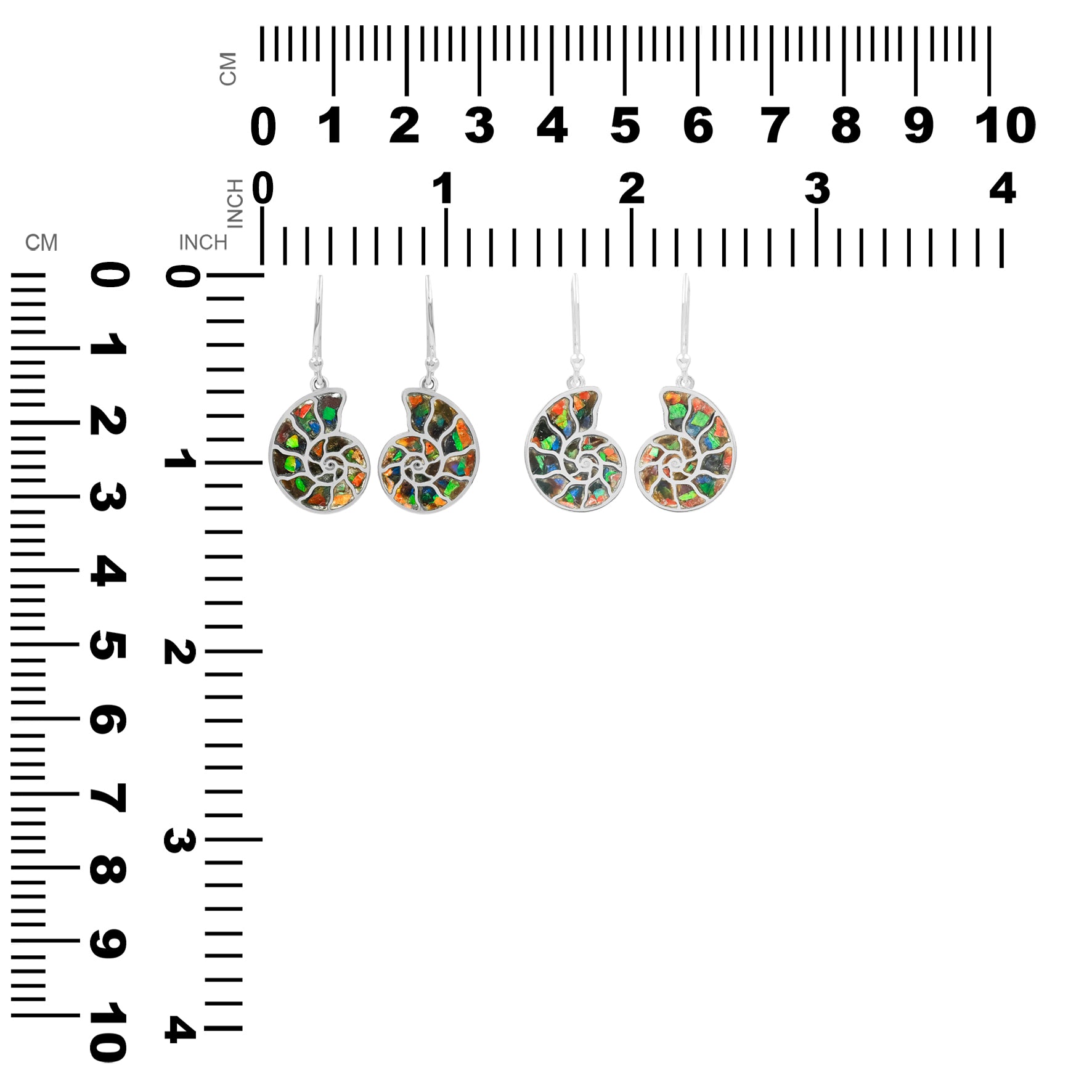 Starborn Nautilus Ammonite with Ammolite Inlay Earring in Sterling Silver