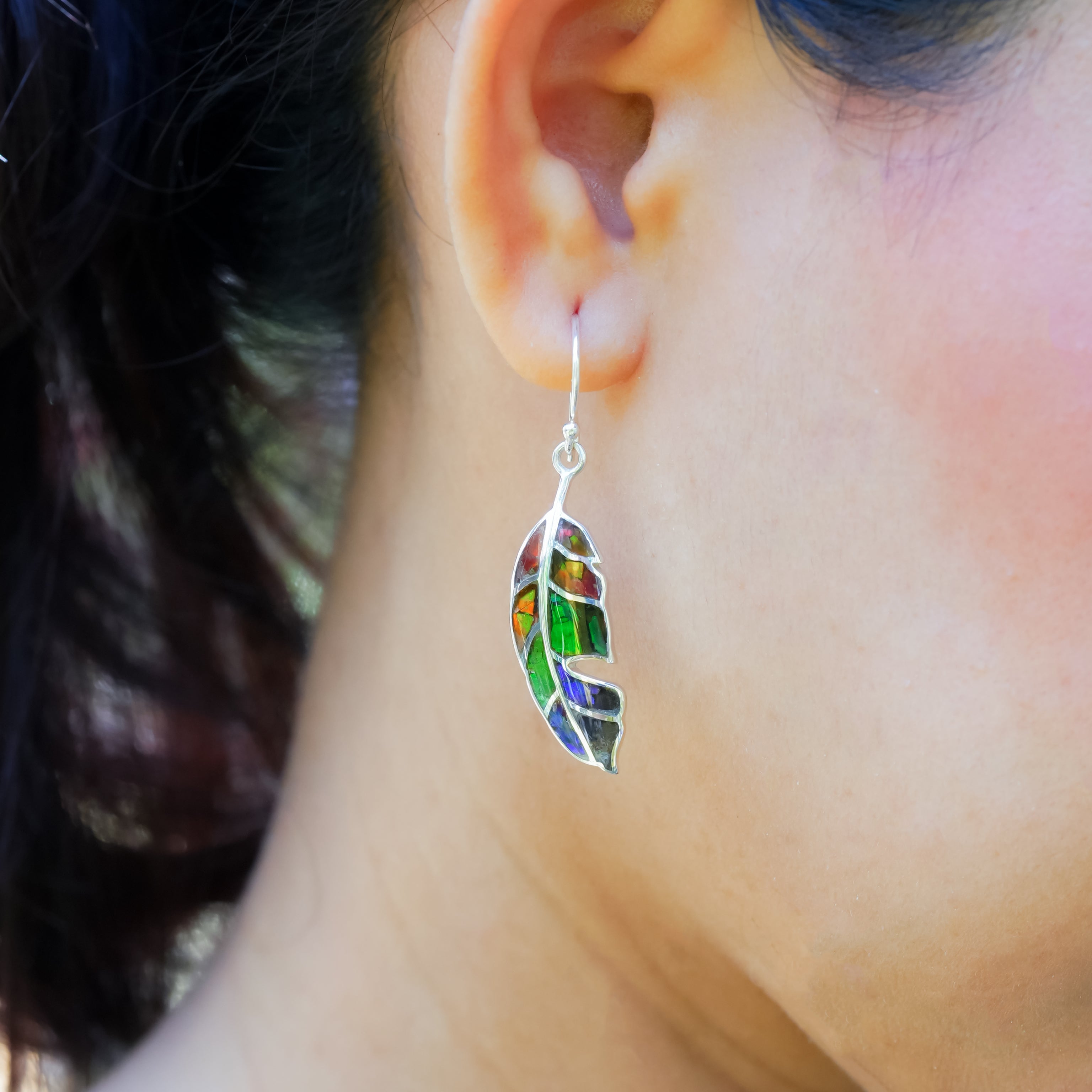 Starborn Feather Earring with Beautiful Gemstones in Sterling Silver