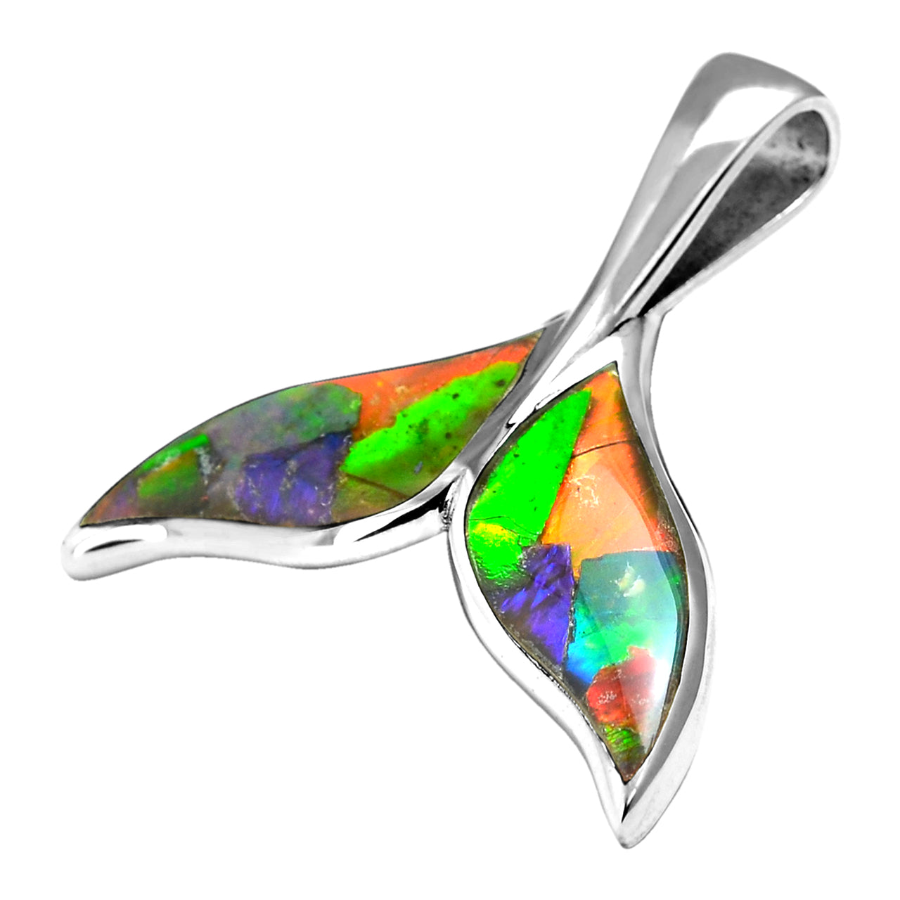 Starborn Ammolite Sterling Silver Whale Tail Pendant