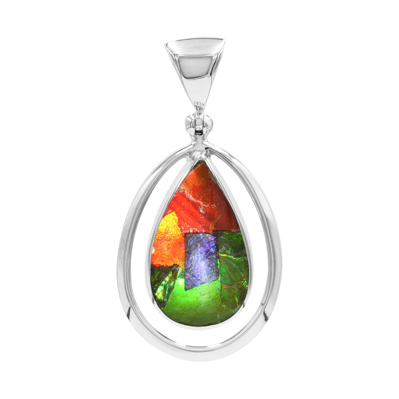 Starborn Ammolite Birnenanhänger mit Rahmen in Sterling Silber