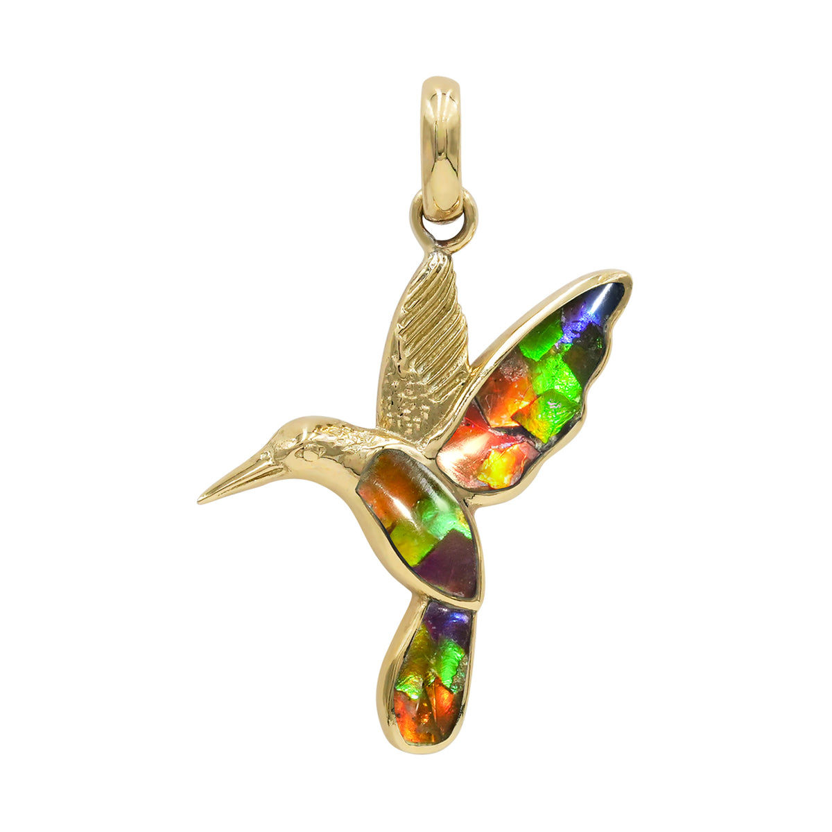 Starborn Ammolite and Sterling Silver Hummingbird Pendant