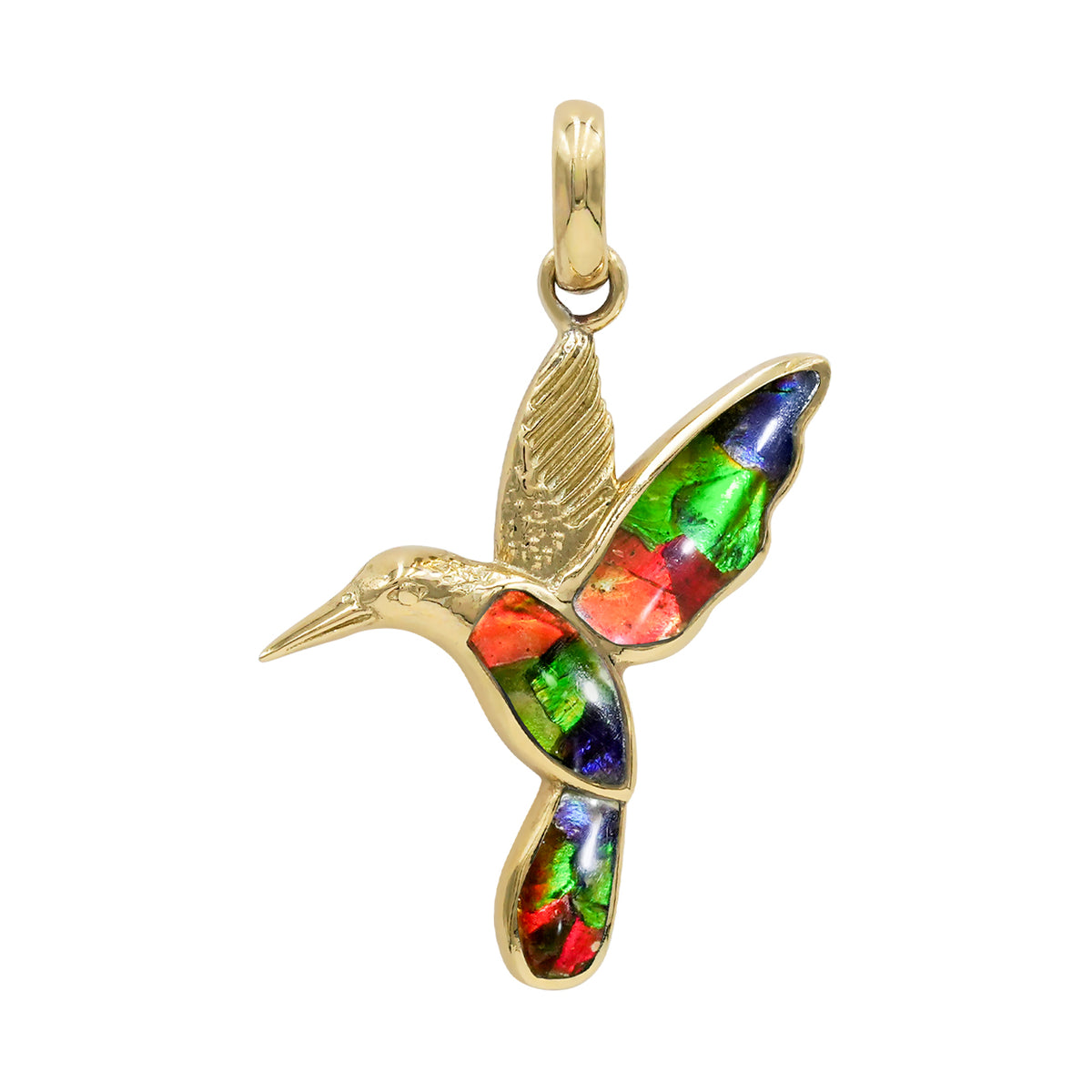 Starborn Ammolite and Sterling Silver Hummingbird Pendant