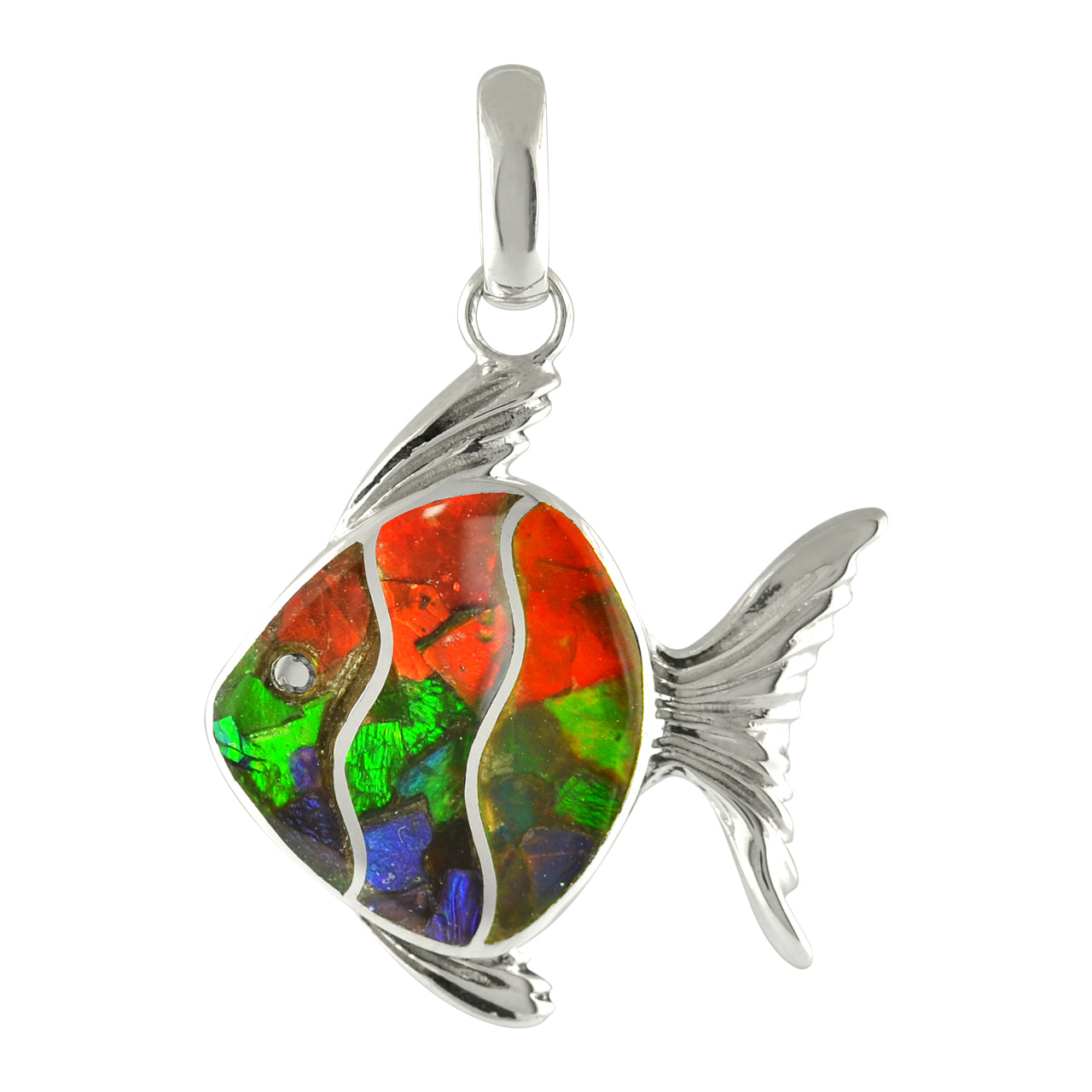 Colgante con forma de pez con incrustaciones de piedras preciosas encantadoras de Starborn en plata de ley