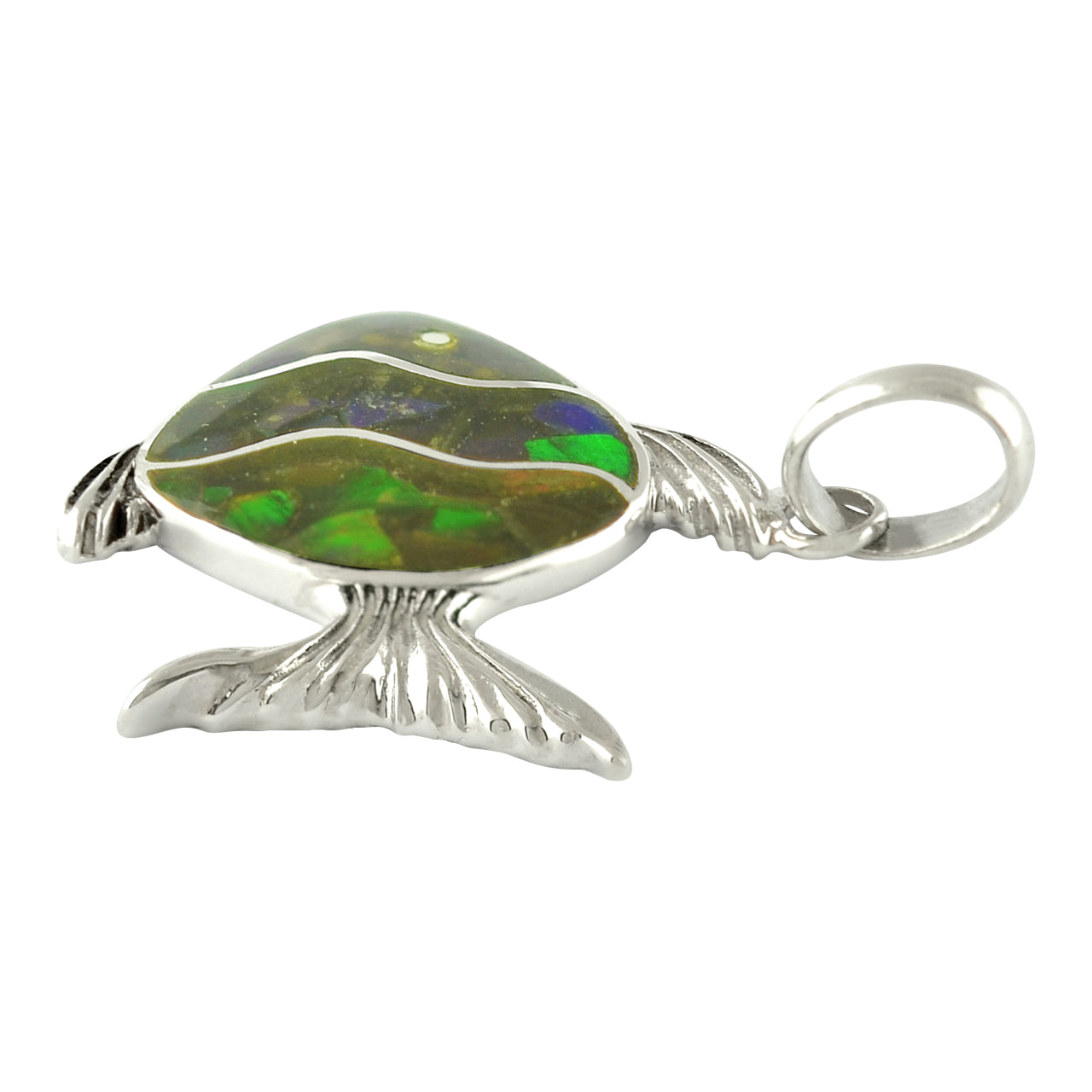 Starborn Ammolite Inlay Fish Pendant in Sterling Silver