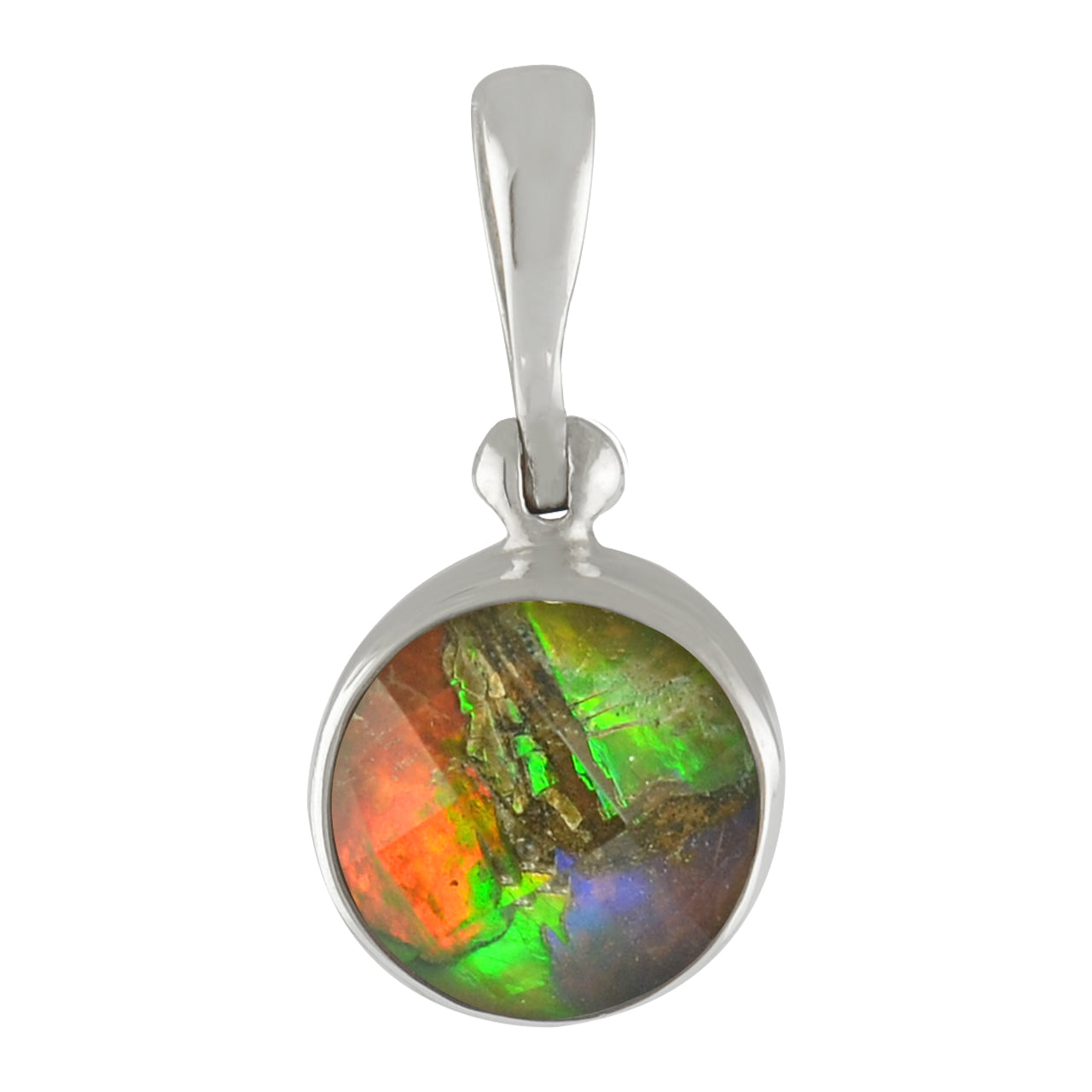 Colgante redondo de plata de ley con doblete facetado de ammolita Starborn
