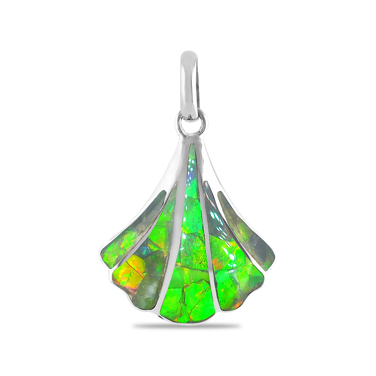 Hermoso colgante de concha de mar con incrustaciones de ammolita de Starborn en plata de ley