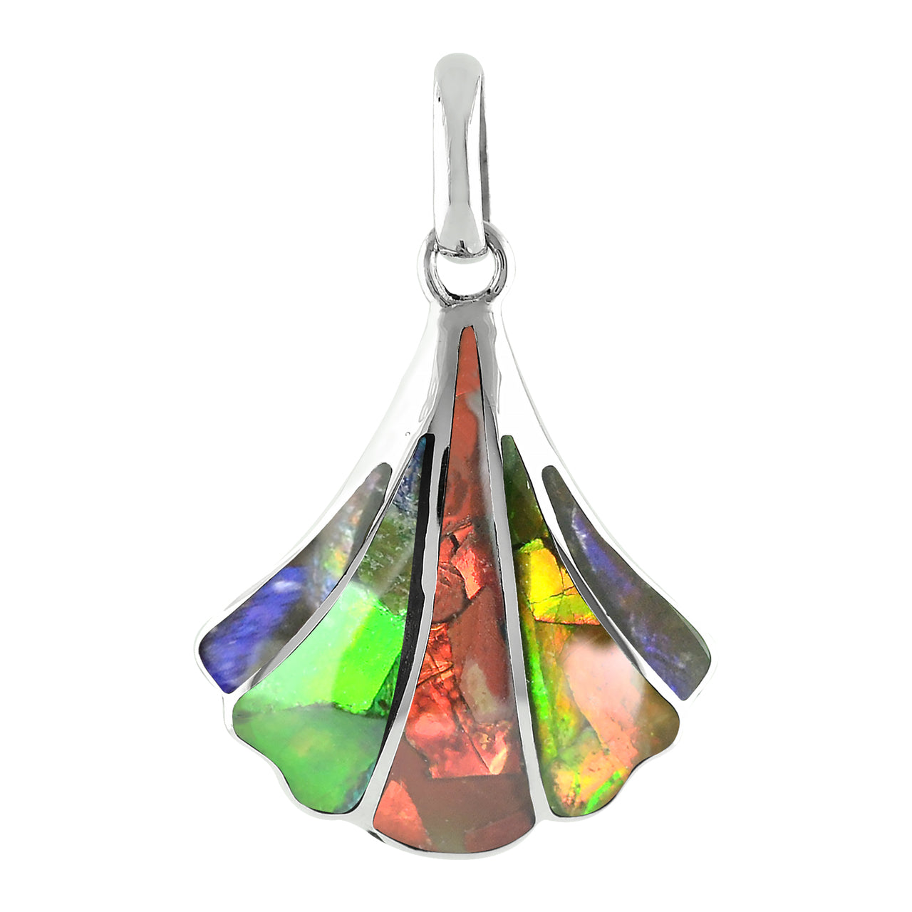 Hermoso colgante de concha de mar con incrustaciones de ammolita de Starborn en plata de ley