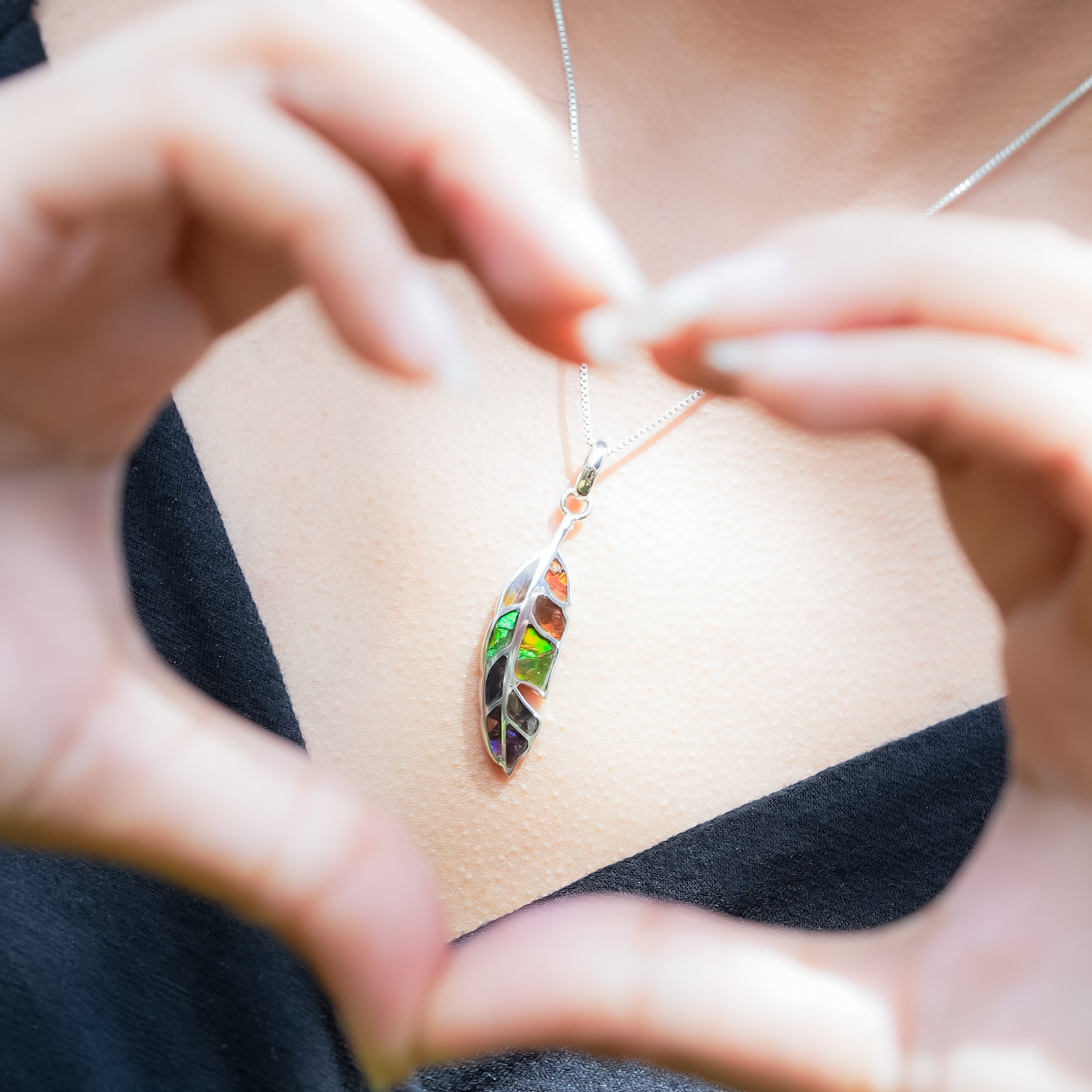 Starborn Feather Pendant with Ammolite in Sterling Silver