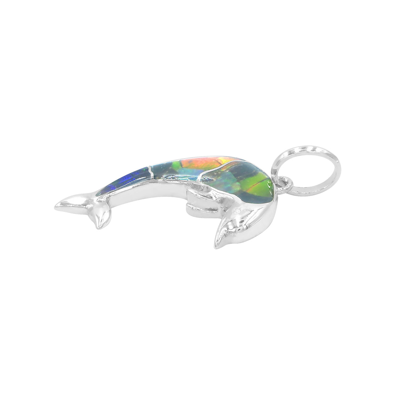 Starborn Gemstone Inlay Dolphin Pendant in Sterling Silver