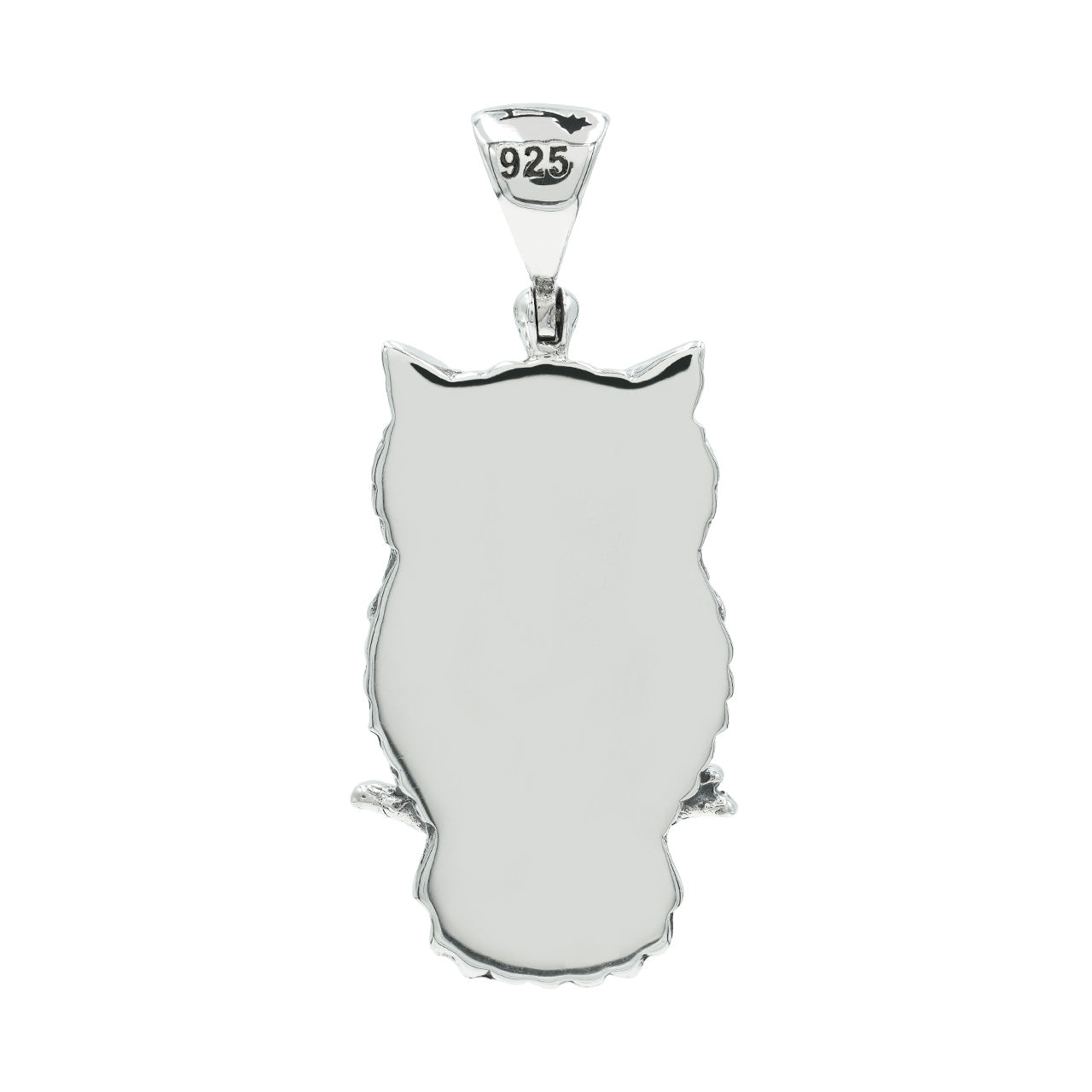 Back‑view of the owl pendant showing the design from a slightly rotated perspective.