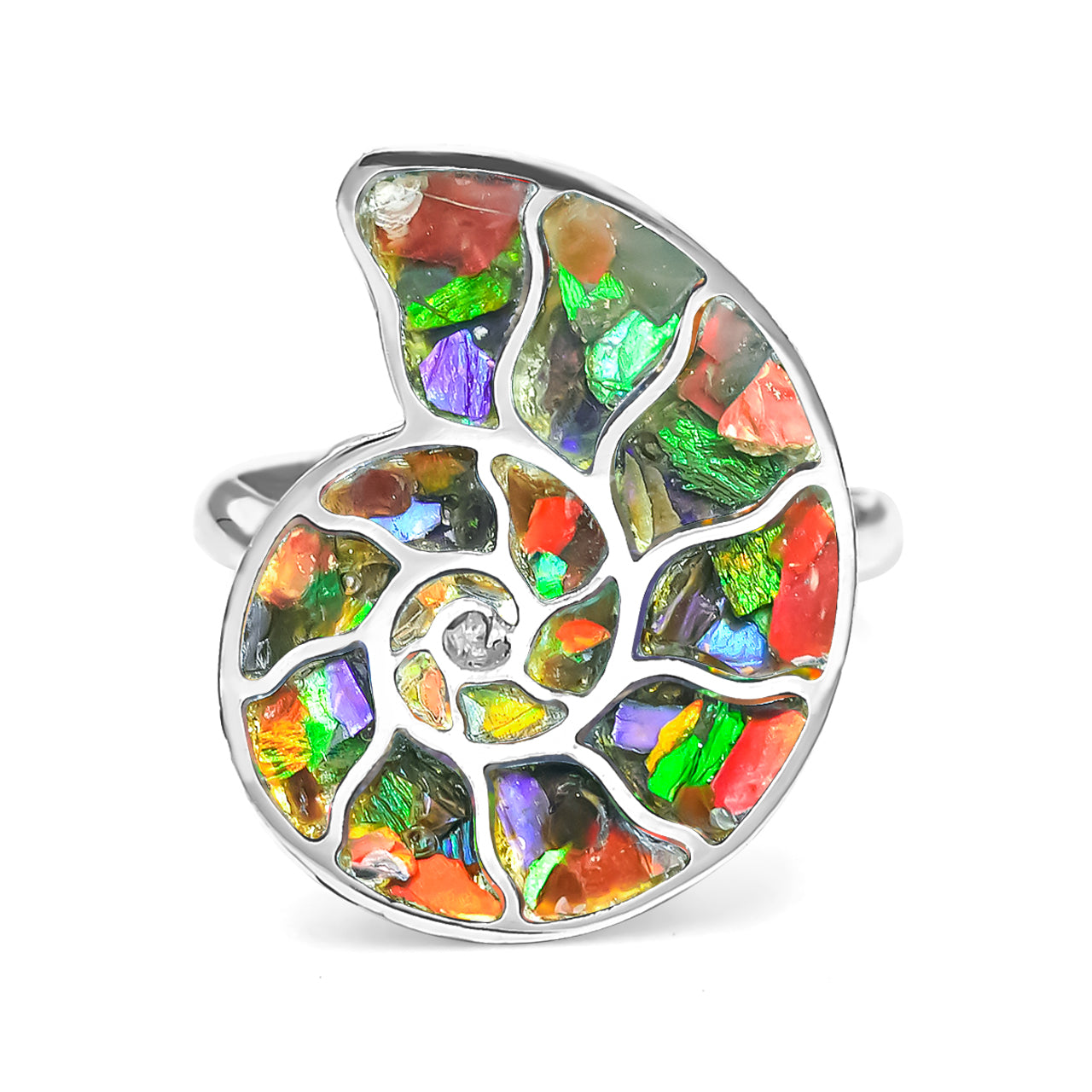 Anillo Nautilus de ammolita Starborn en plata de ley