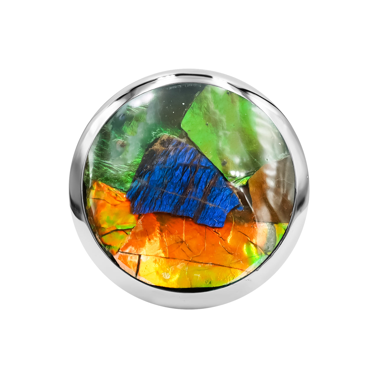 Starborn Ammolite Medallion Style Ring in Sterling Silver