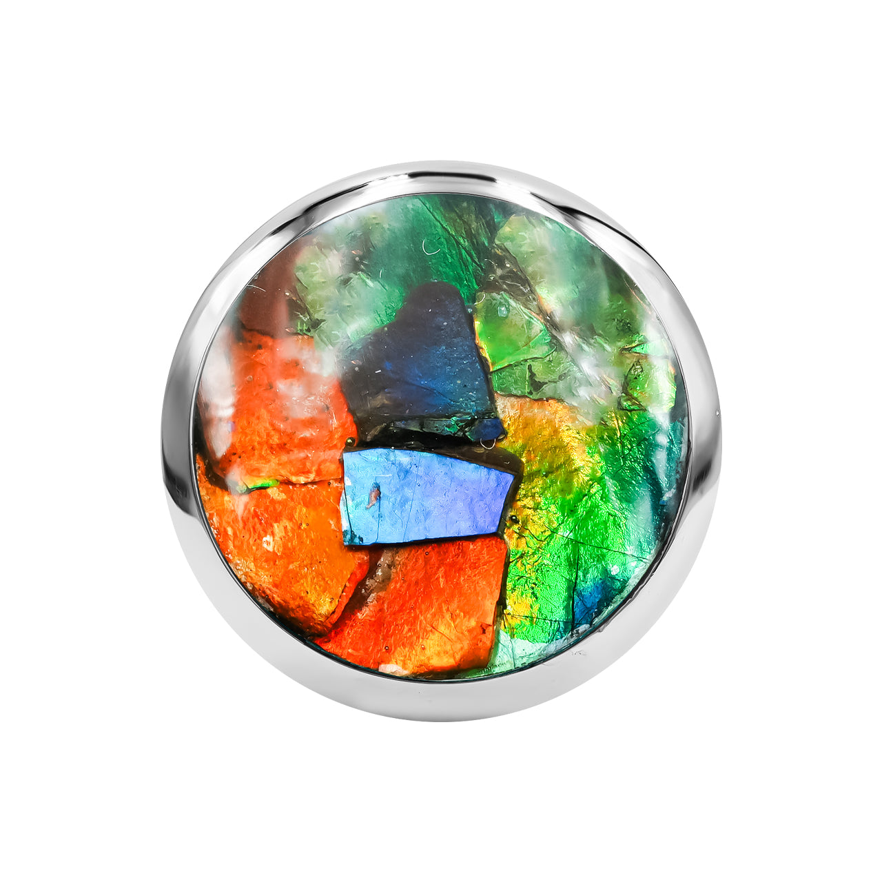 Starborn Ammolite Medallion Style Ring in Sterling Silver