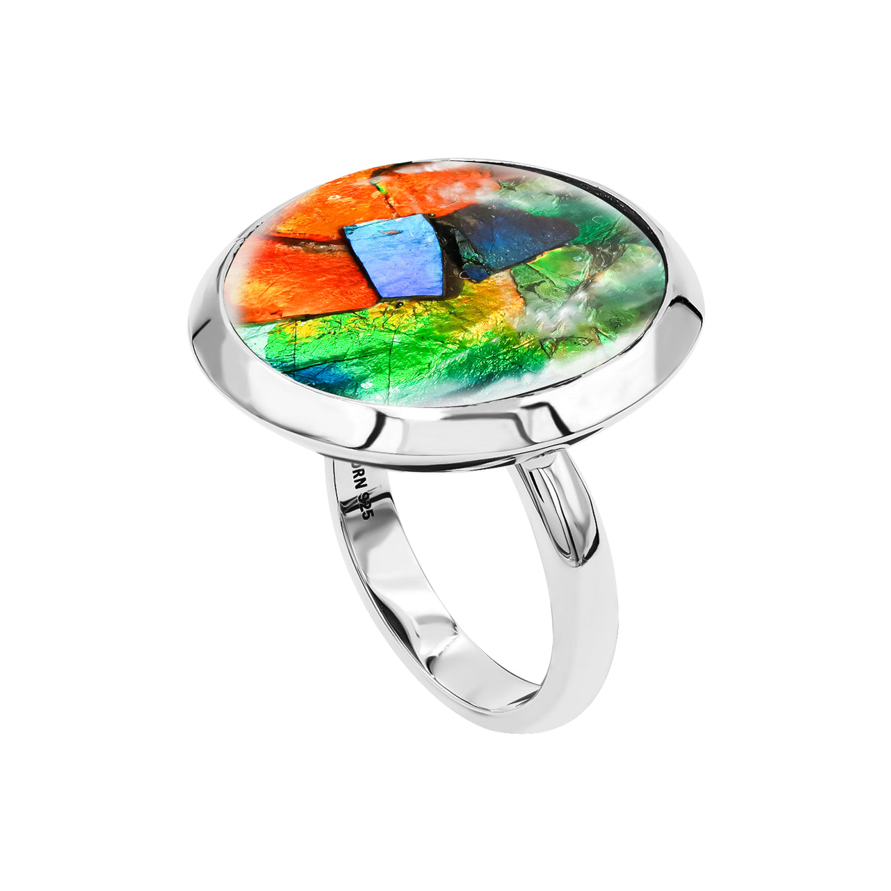 Starborn Ammolite Medallion Style Ring in Sterling Silver