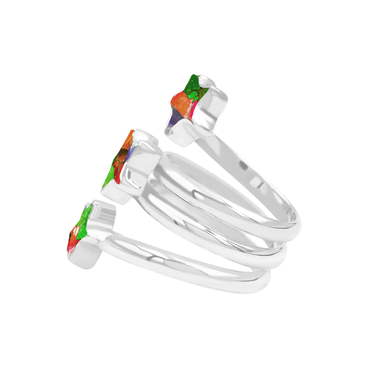 Ammolite 3 Stars Spiral Ring