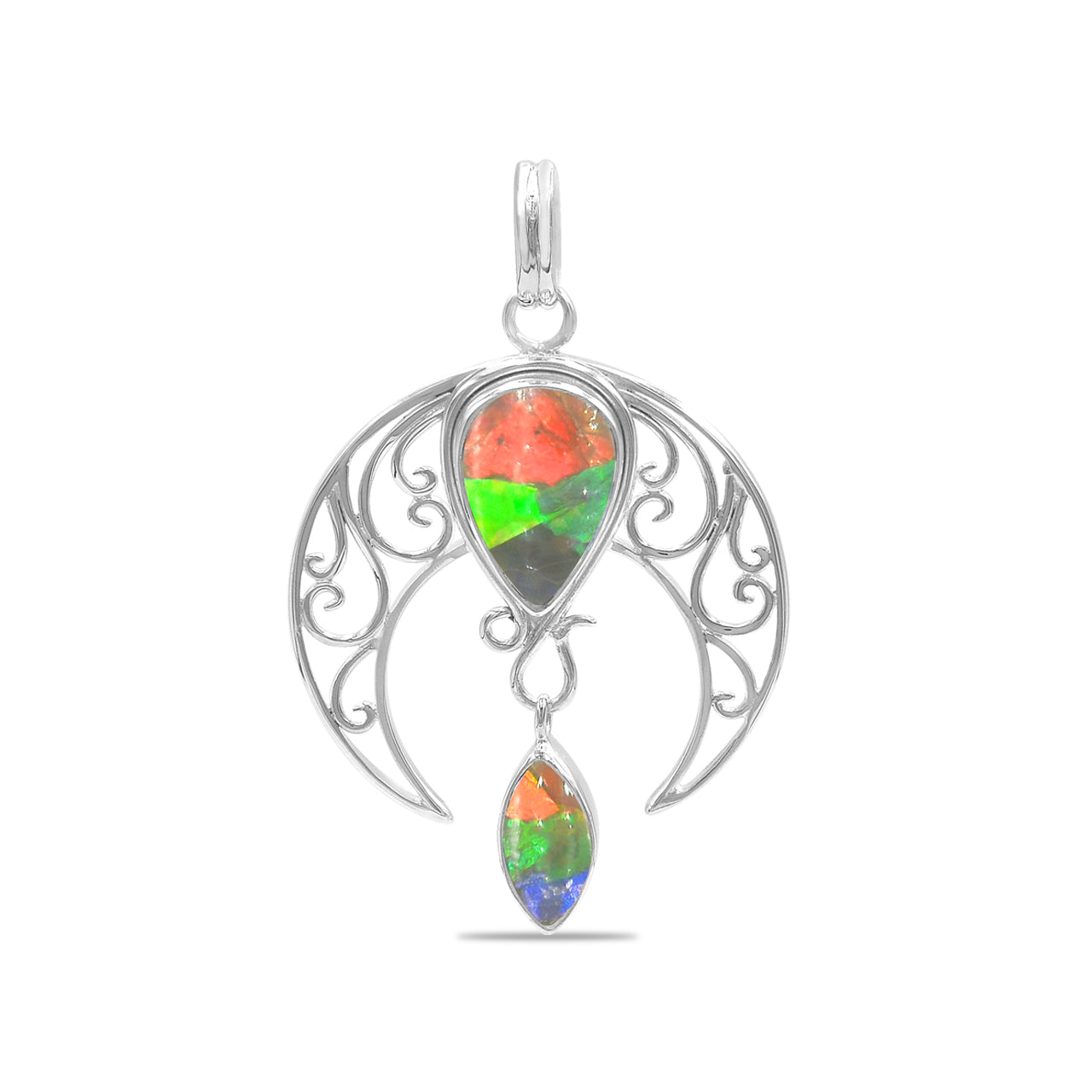 Starborn Ammolite Celestial Pendant and Earring Set in Sterling Silver