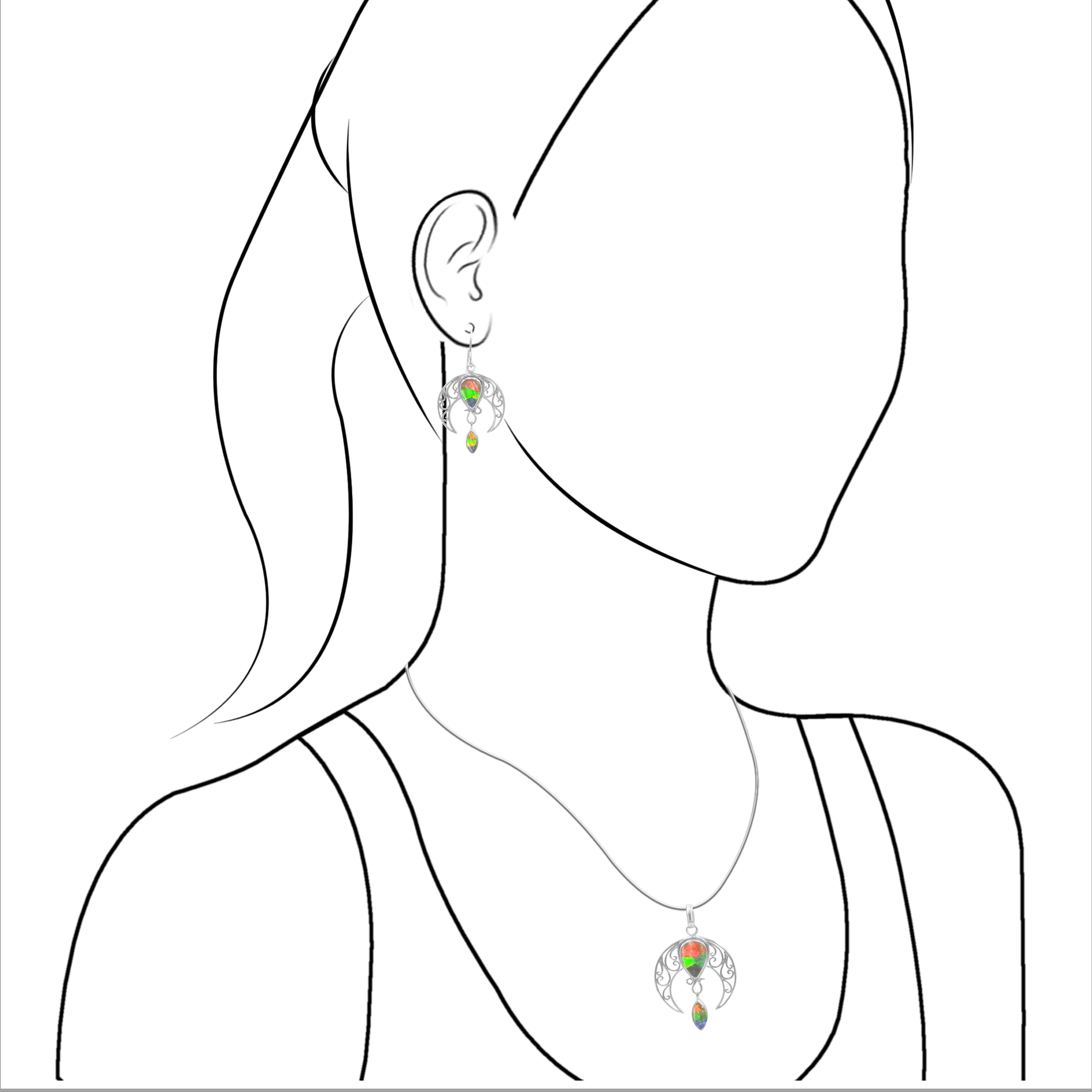 Starborn Ammolite Celestial Pendant and Earring Set in Sterling Silver
