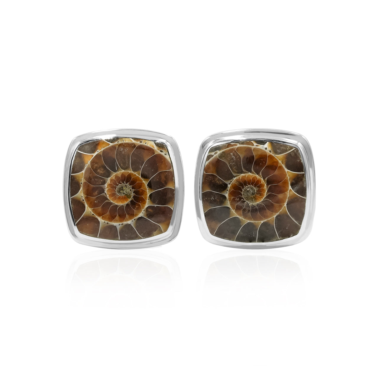 Starborn Sterling Silver Cushion-Cut Fossilized Ammonite Cuff Links