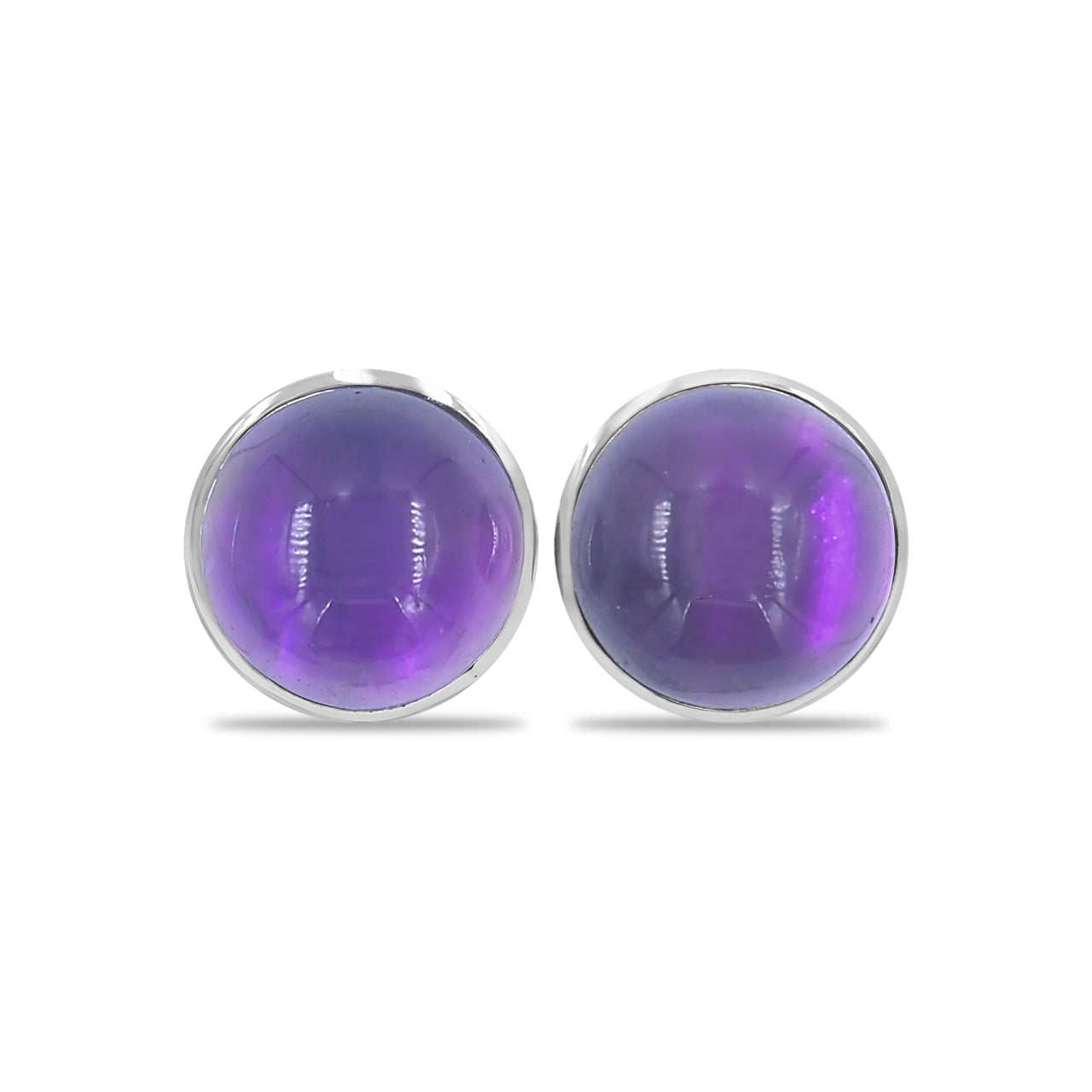 Starborn Amethyst Round Cabochon Post Style Earrings in Sterling Silver
