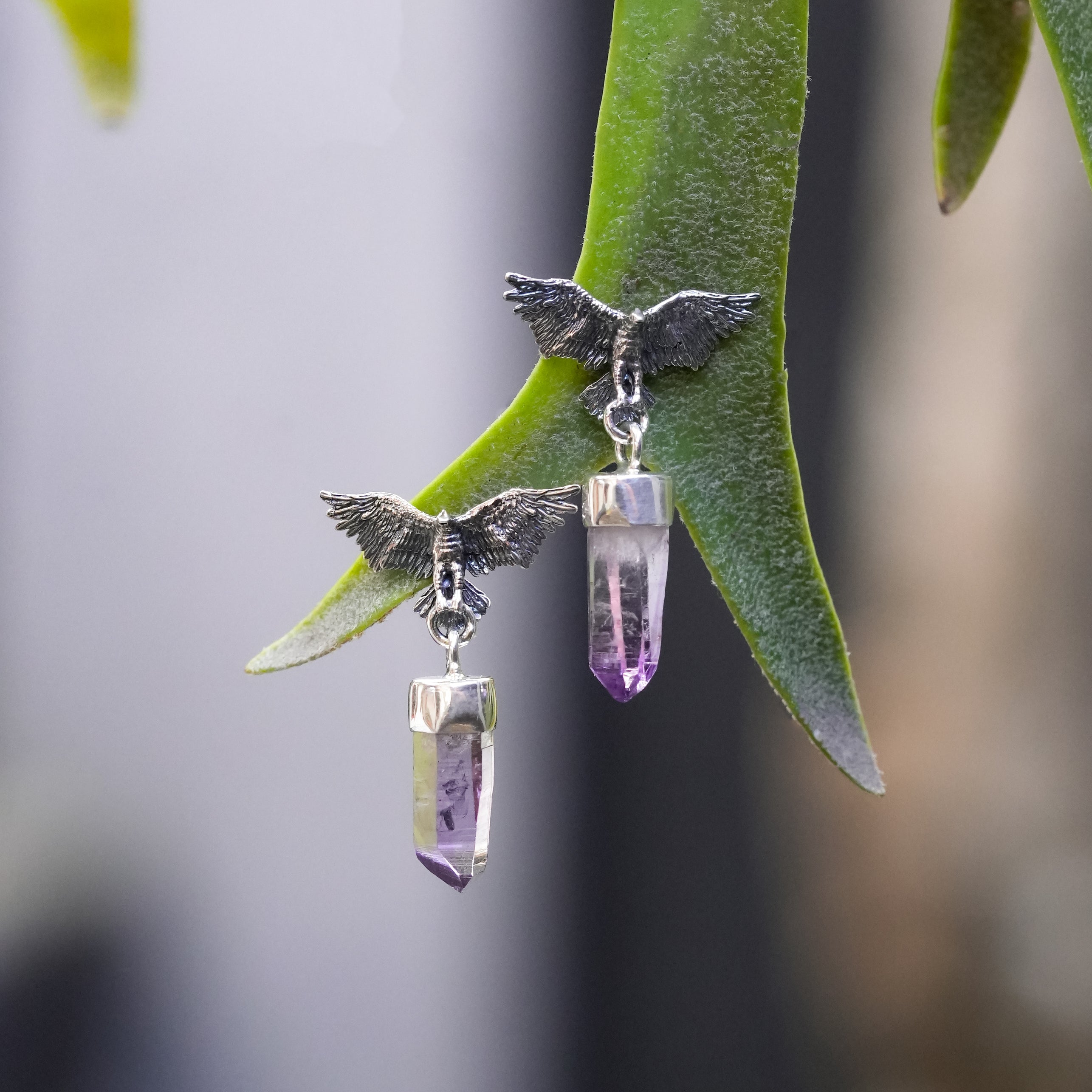 Starborn Vera Cruz Amethyst Crystal in Sterling Silver Eagle Earrings