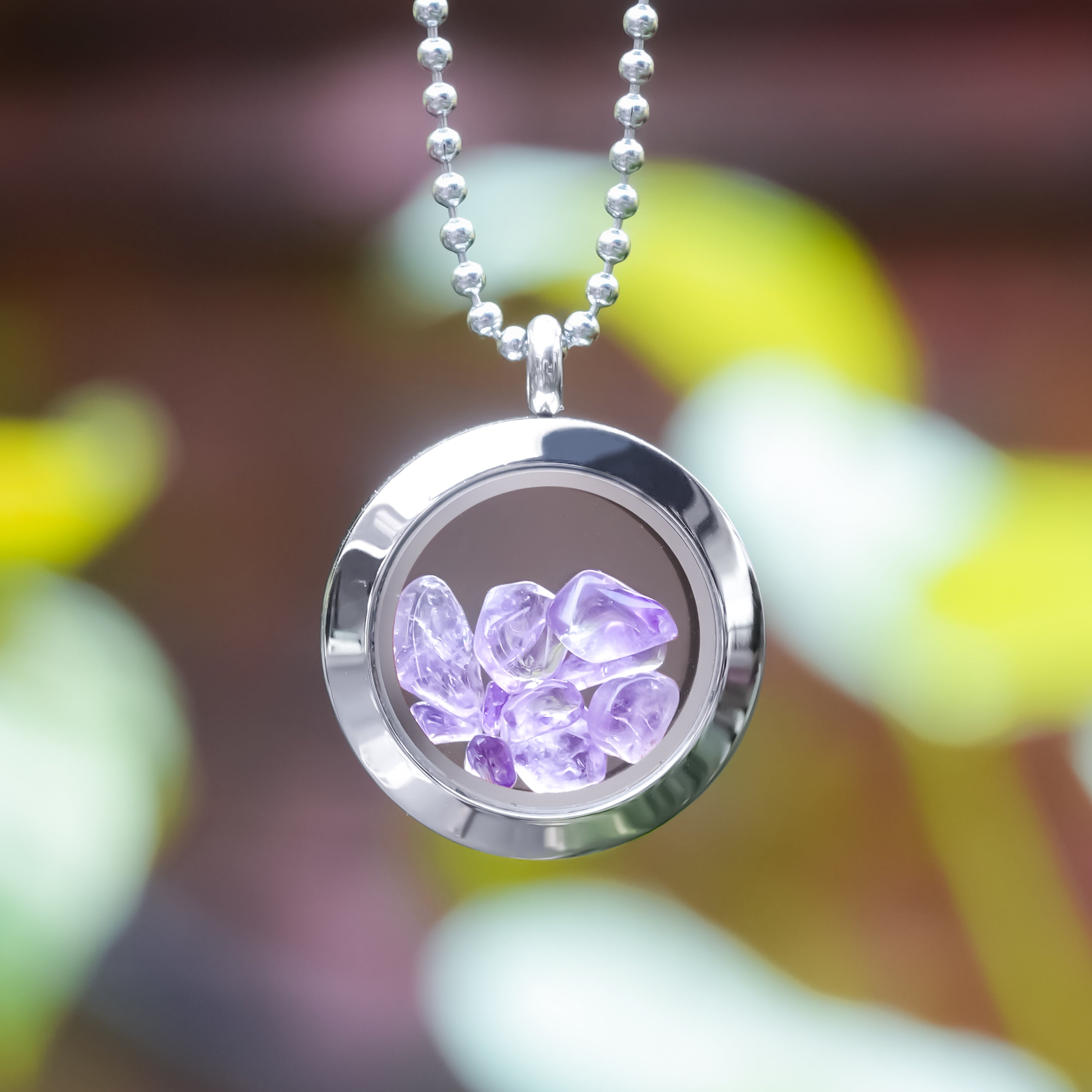 Starborn Gemstone Window Pendant Necklace in Stainless Steel
