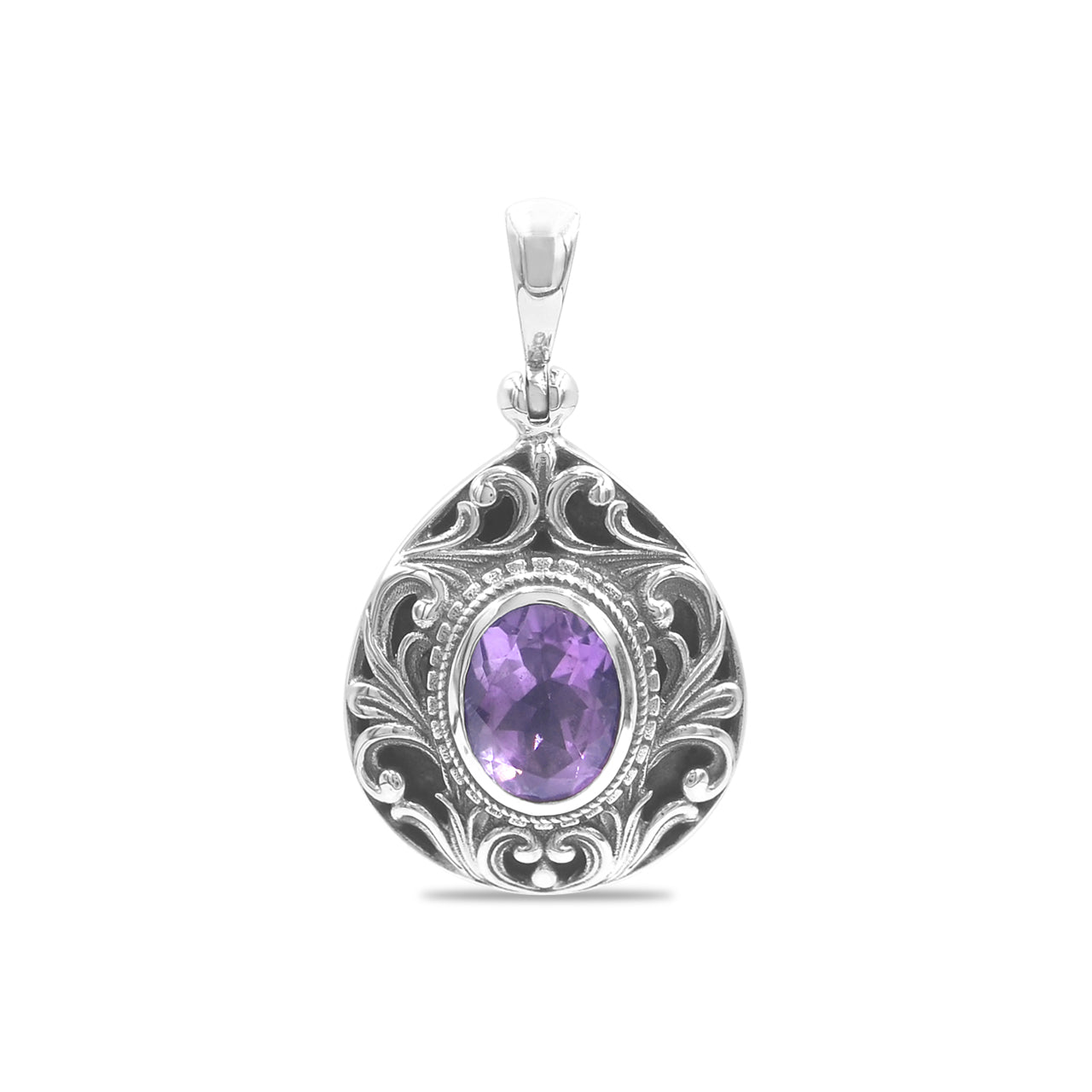 Starborn Faceted Elegant Scroll Amethyst Pendant in Sterling Silver