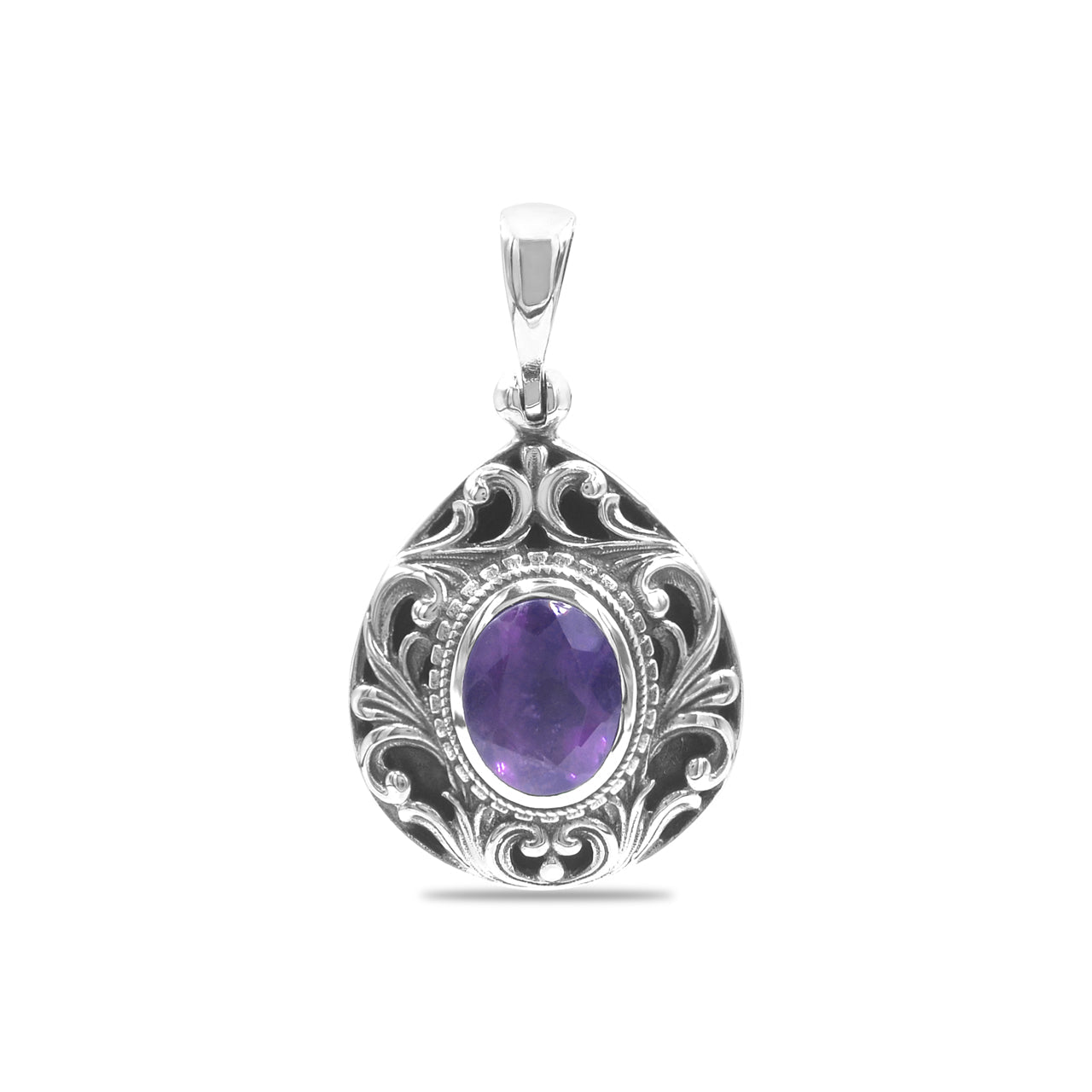 Starborn Faceted Elegant Scroll Amethyst Pendant in Sterling Silver