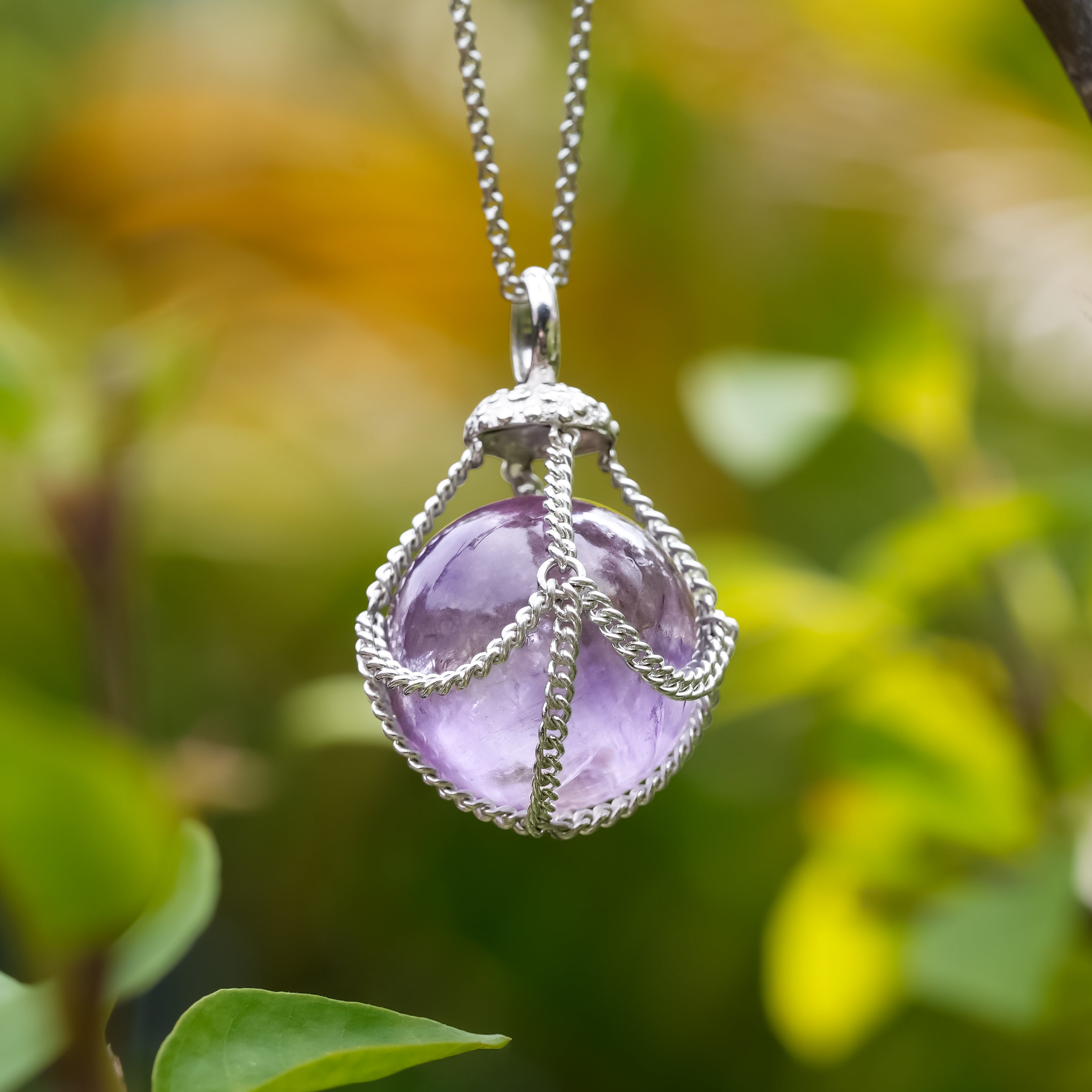 Starborn Sphere Gemstone in Basket Pendant in Sterling Silver