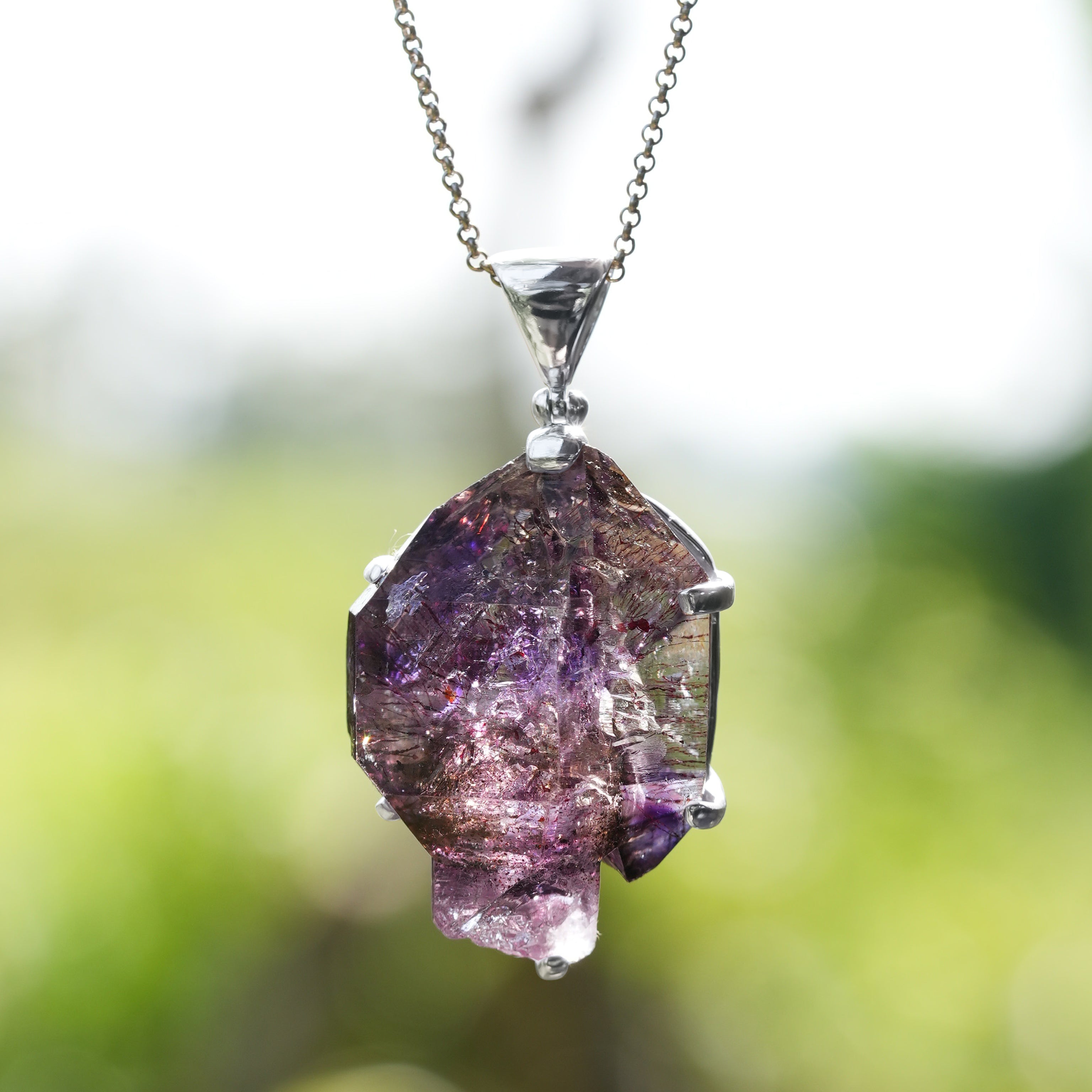 Starborn Shangaan Amethyst Crystal Prong Set Pendant in Sterling Silver