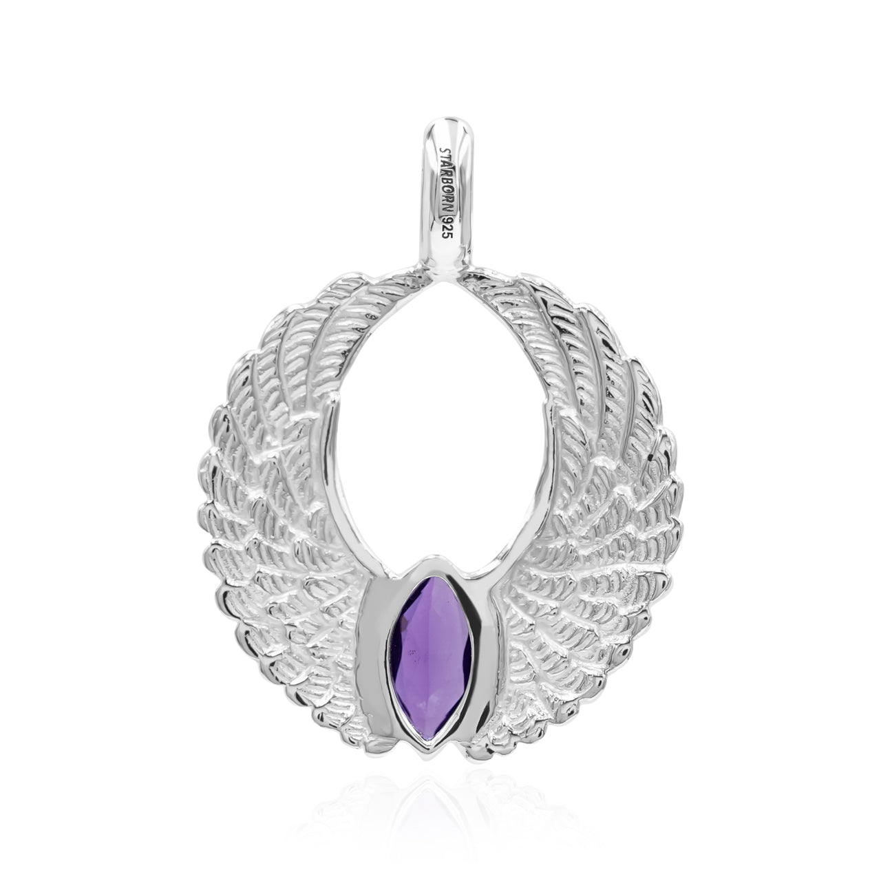 Starborn Angel Wings Pendant with Marquise Gemstone in Sterling Silver