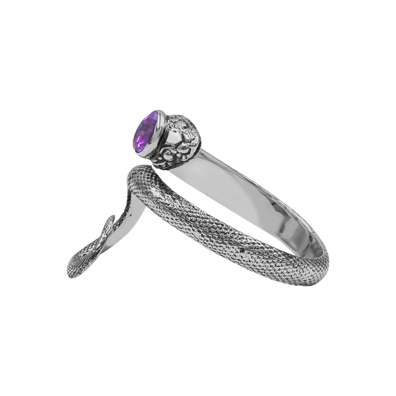 Starborn Coiled Snake Ring with Faceted Amethyst in Sterling Silver