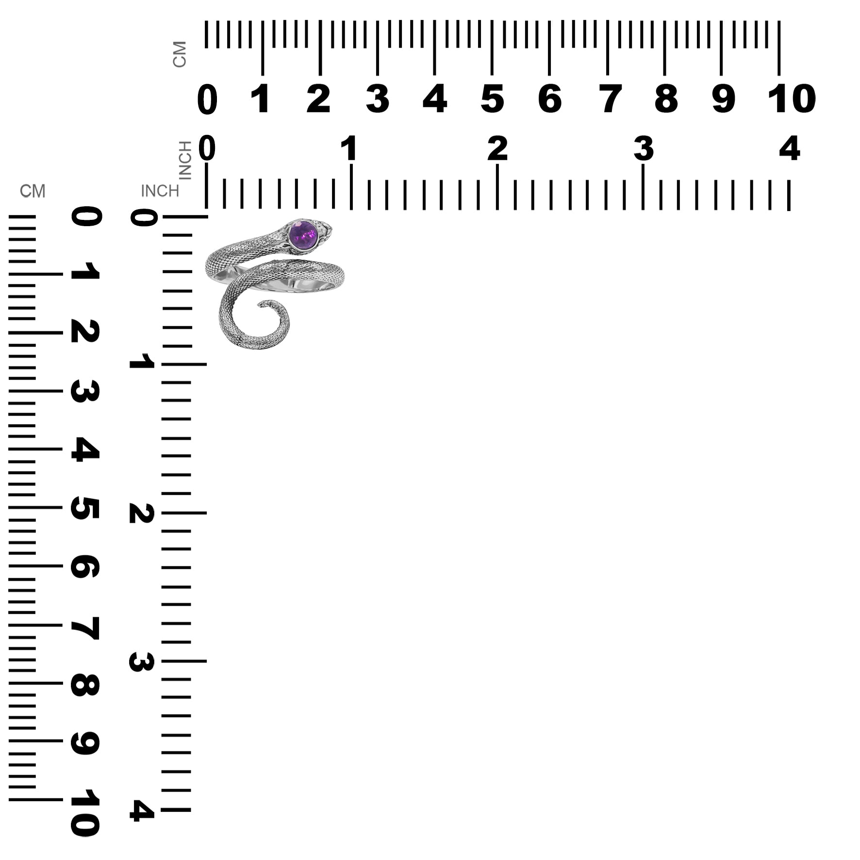 Starborn Coiled Snake Ring with Faceted Amethyst in Sterling Silver