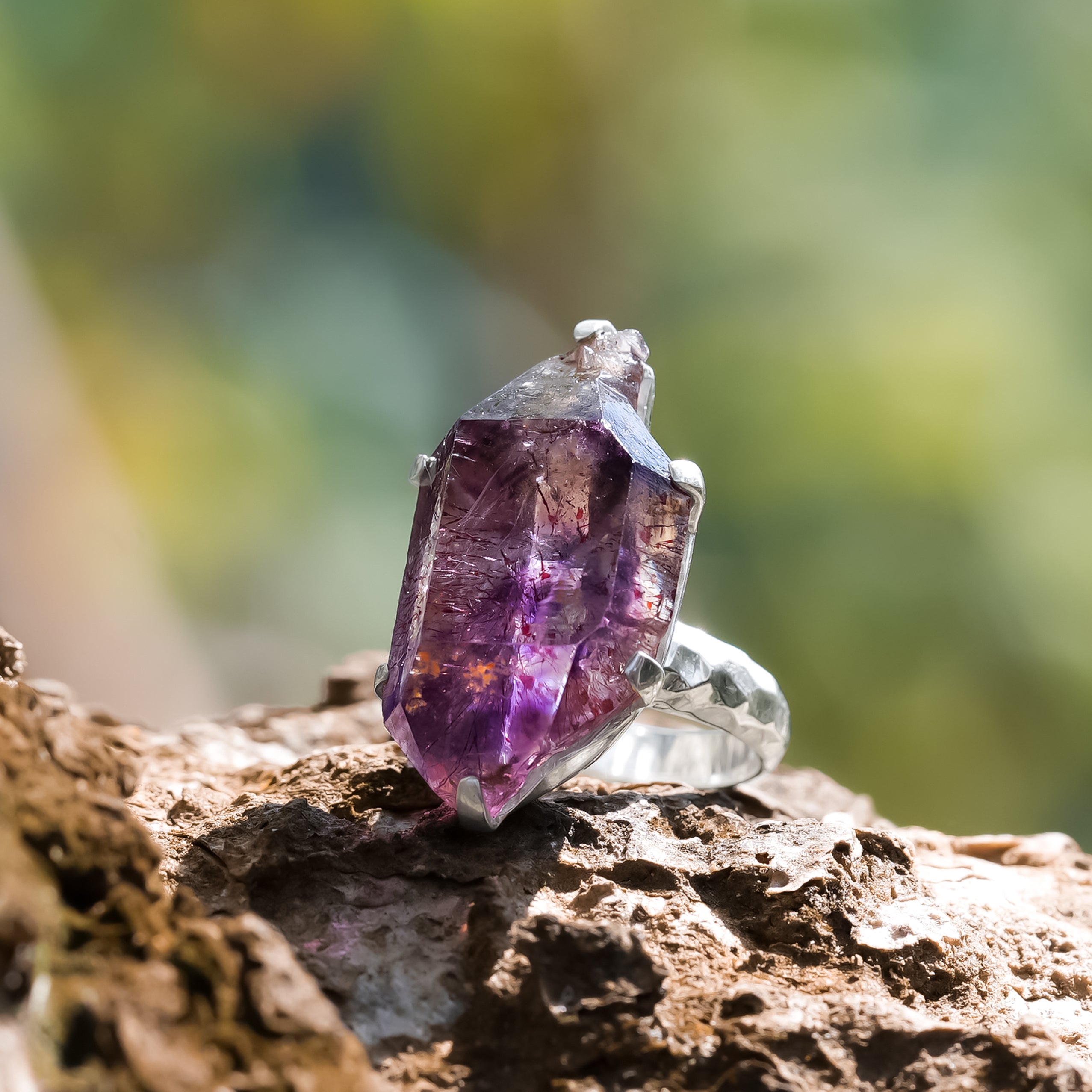 Starborn Shangaan Amethyst Crystal Cast Prong Set Ring in Sterling Silver
