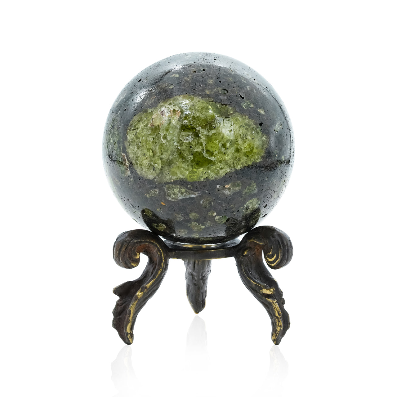 Starborn Arizona Peridot Sphere with Brass Decorative Display Stand