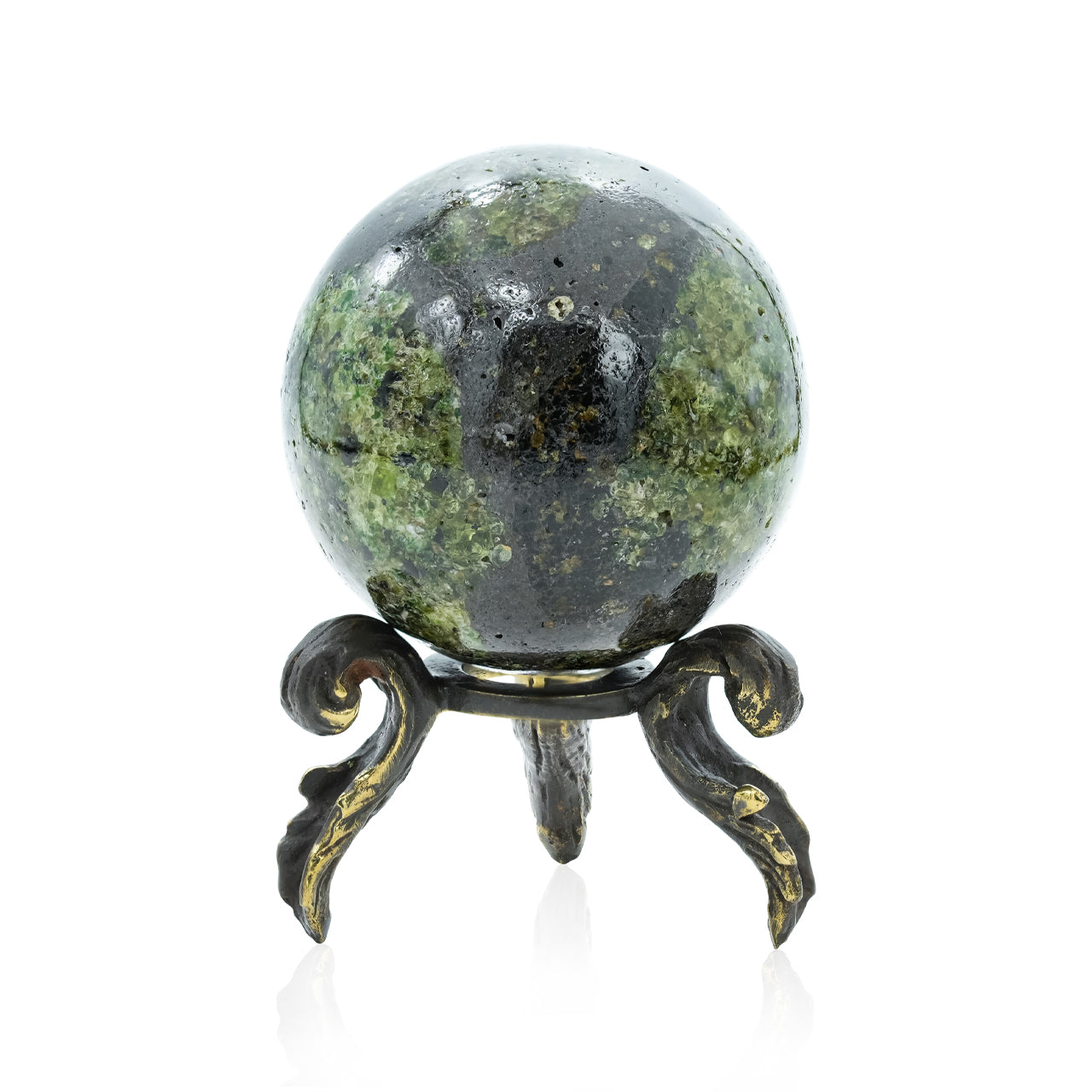 Starborn Arizona Peridot Sphere with Brass Decorative Display Stand