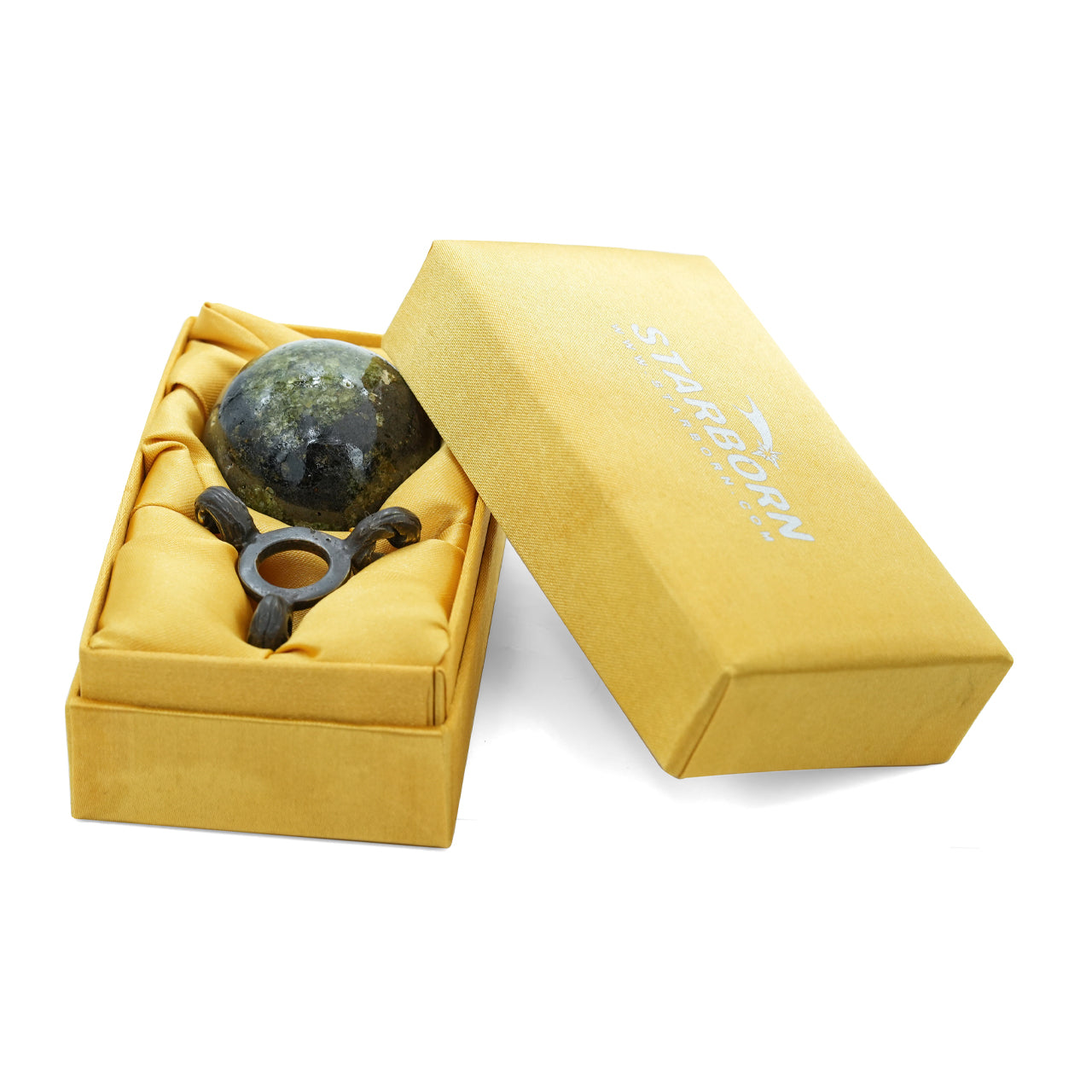 Starborn Arizona Peridot Sphere with Brass Decorative Display Stand