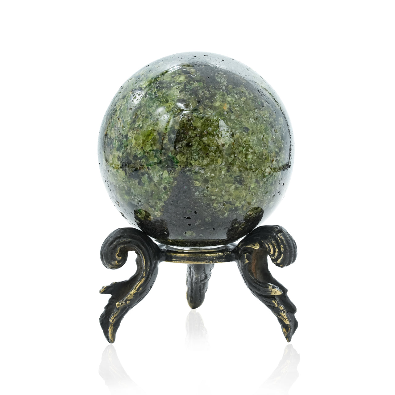 Starborn Arizona Peridot Sphere with Brass Decorative Display Stand