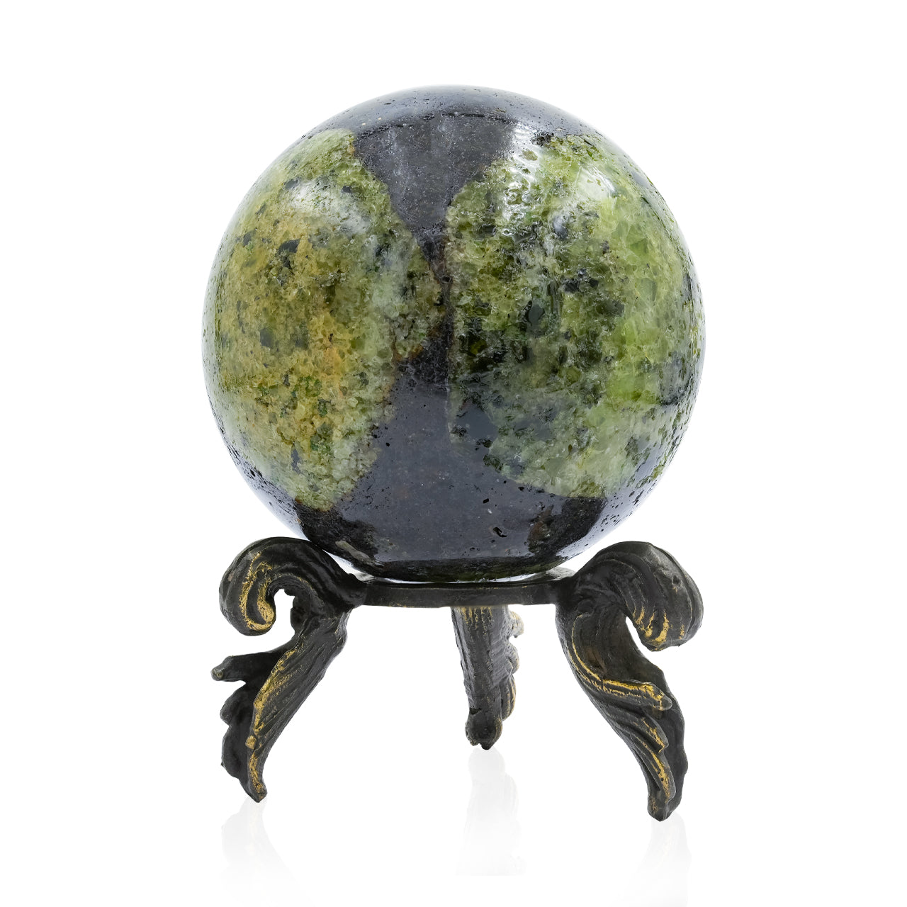 Starborn Arizona Peridot Sphere with Brass Decorative Display Stand