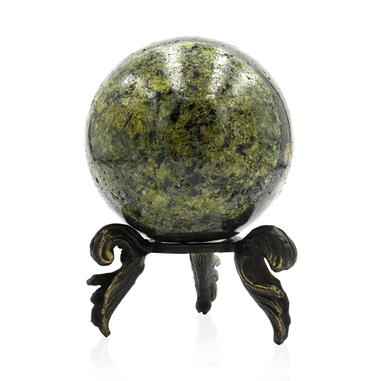 Starborn Arizona Peridot Sphere with Brass Decorative Display Stand