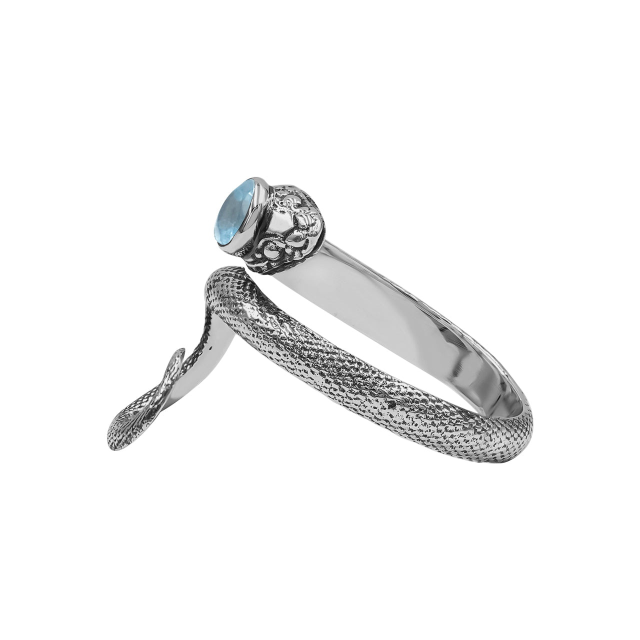 Starborn Coiled Snake Ring with Faceted Apatite in Sterling Silver