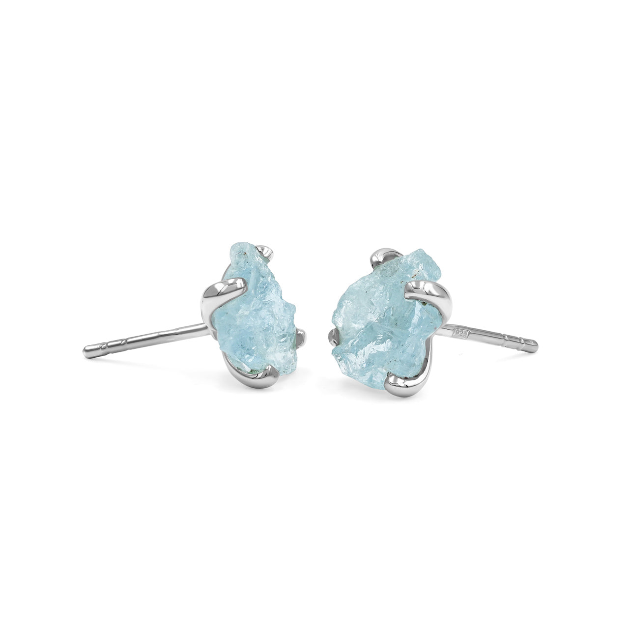 Starborn Rough Aquamarine Post Earrings Prong Set in Sterling Silver