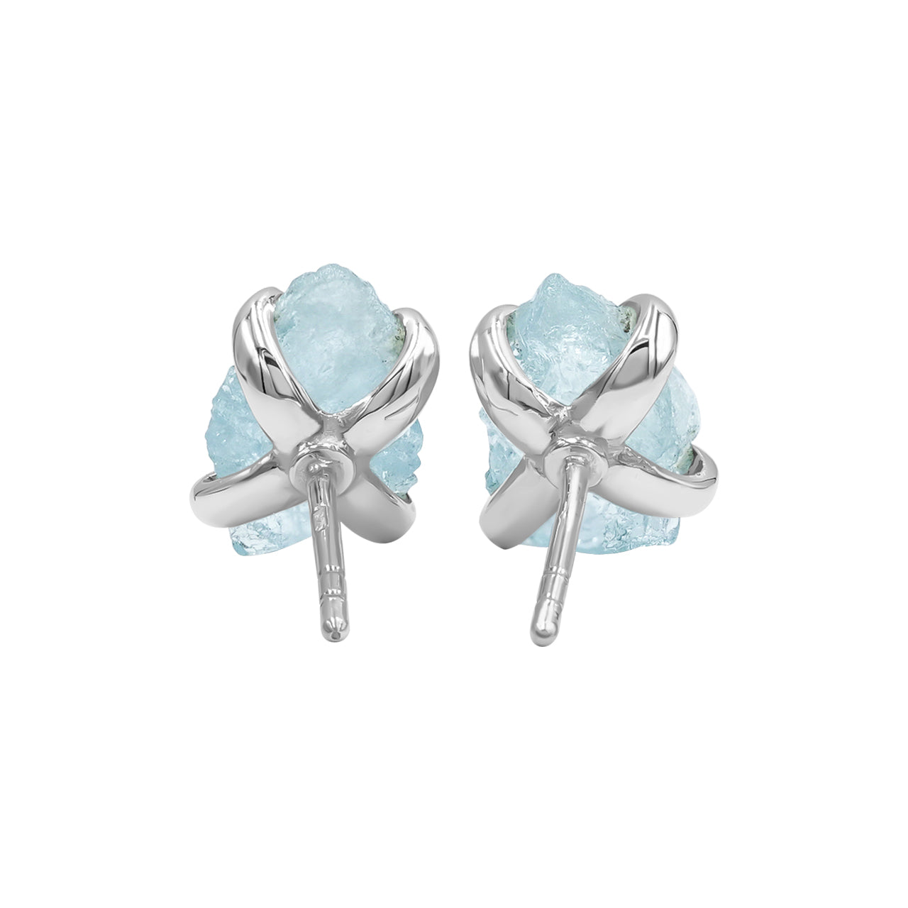 Starborn Rough Aquamarine Post Earrings Prong Set in Sterling Silver