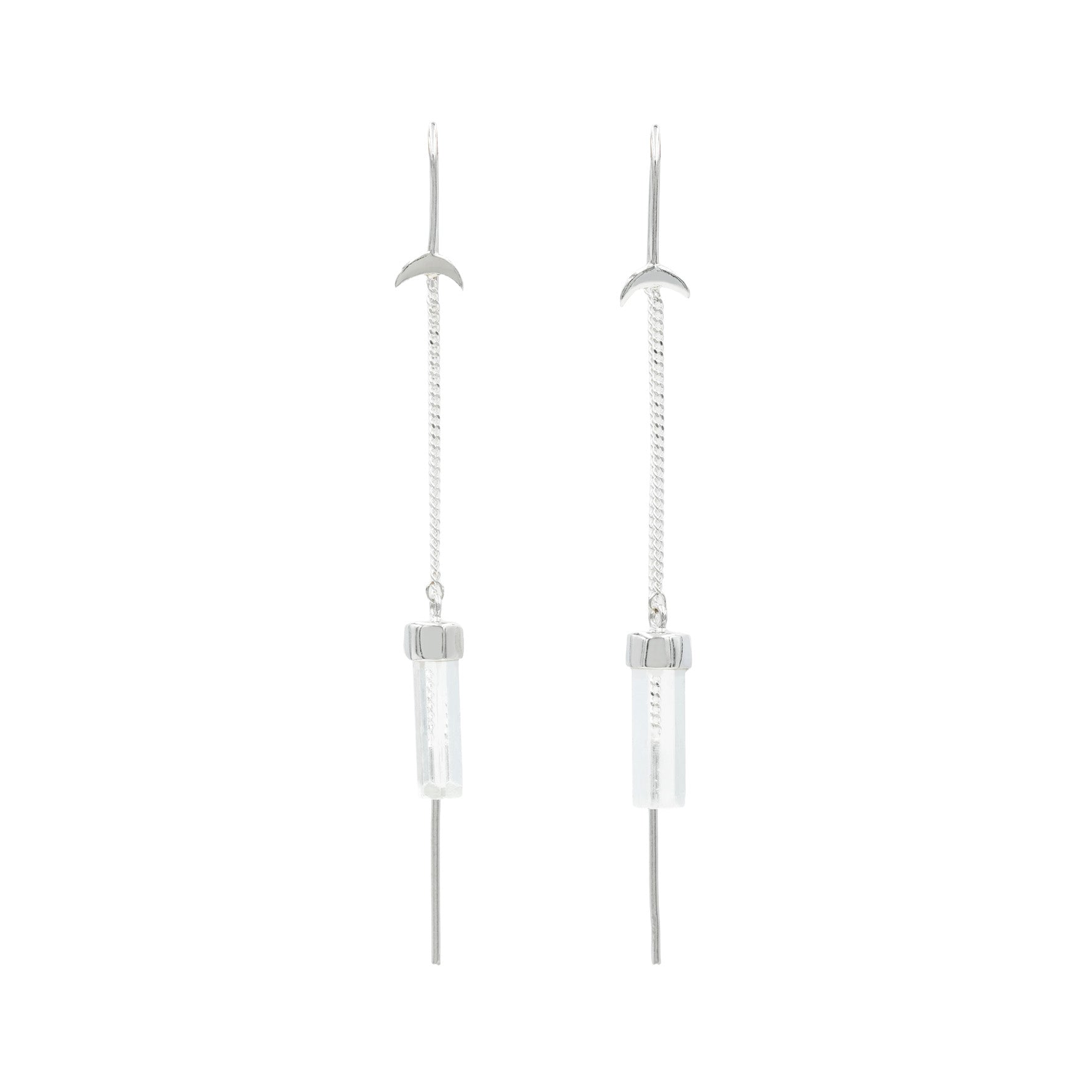 Starborn Aquamarine Crystal Threader Earrings with Crescent Moon Accents in Sterling Silver